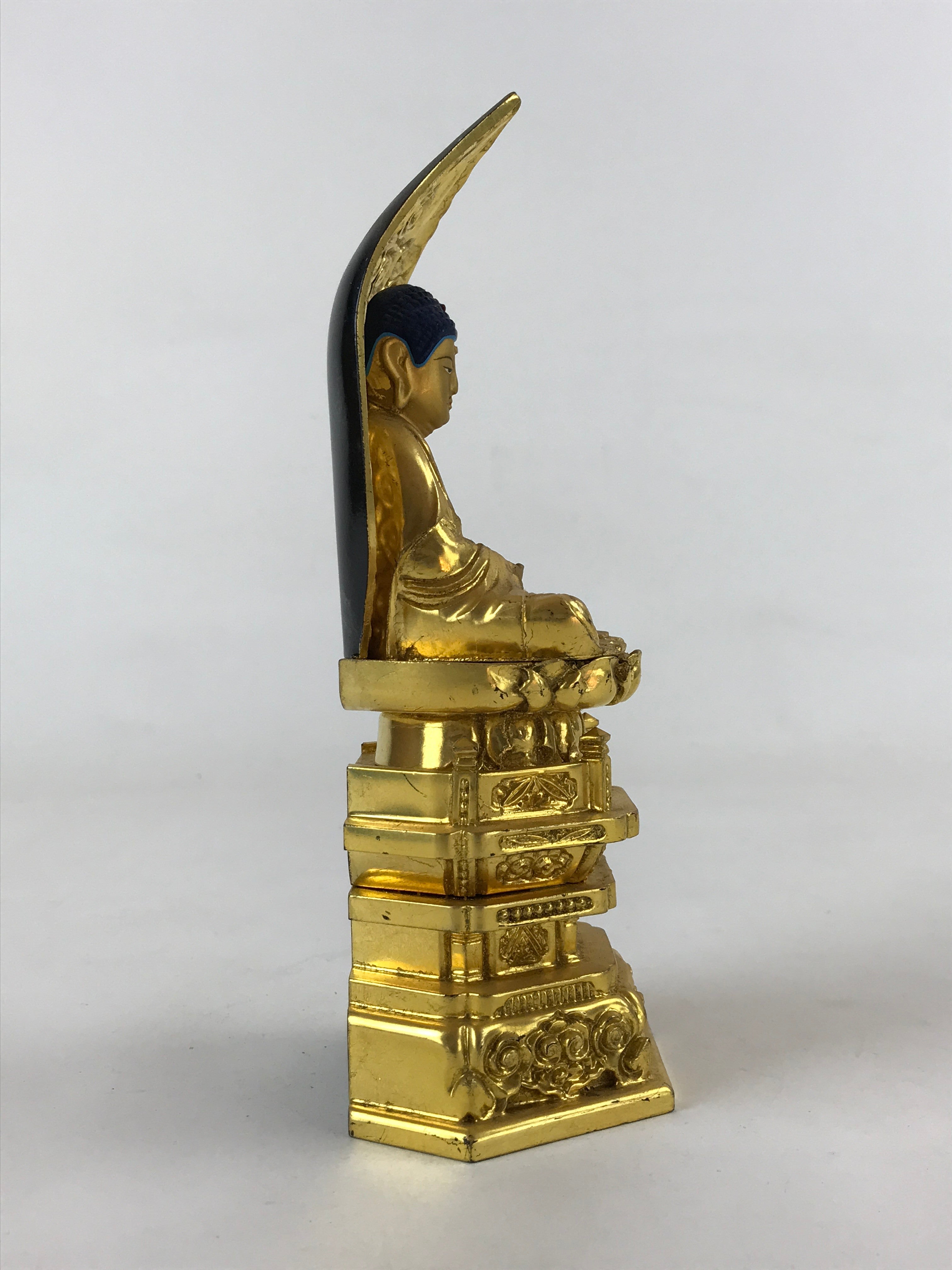 Japanese Buddhist Wood Statue Shaka Nyorai Vtg Altar Fiting Gold Lacquer BA170