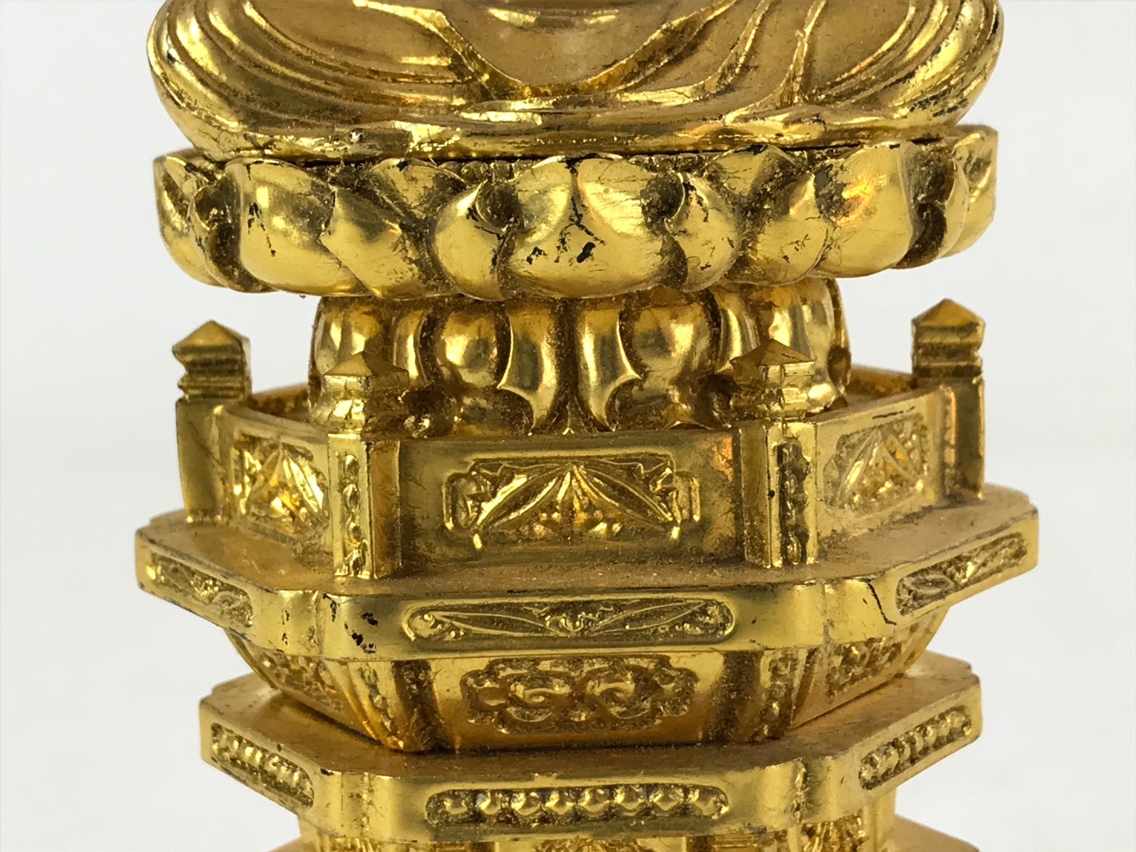 Japanese Buddhist Wood Statue Shaka Nyorai Vtg Altar Fiting Gold Lacquer BA170