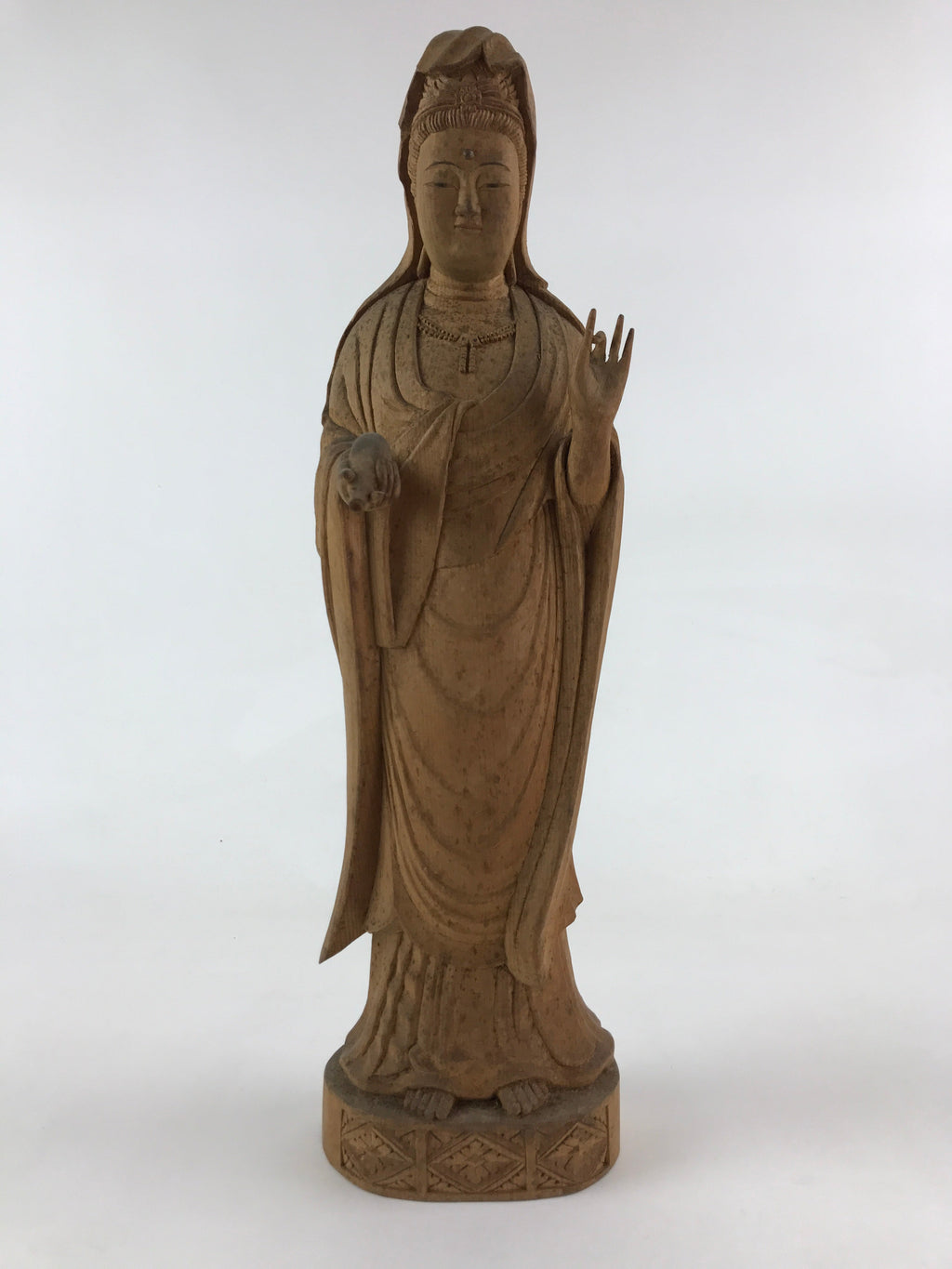 Japanese Buddhist Wooden Carved Kannon Bosatsu Statue Vtg Flask Right Hand BD915