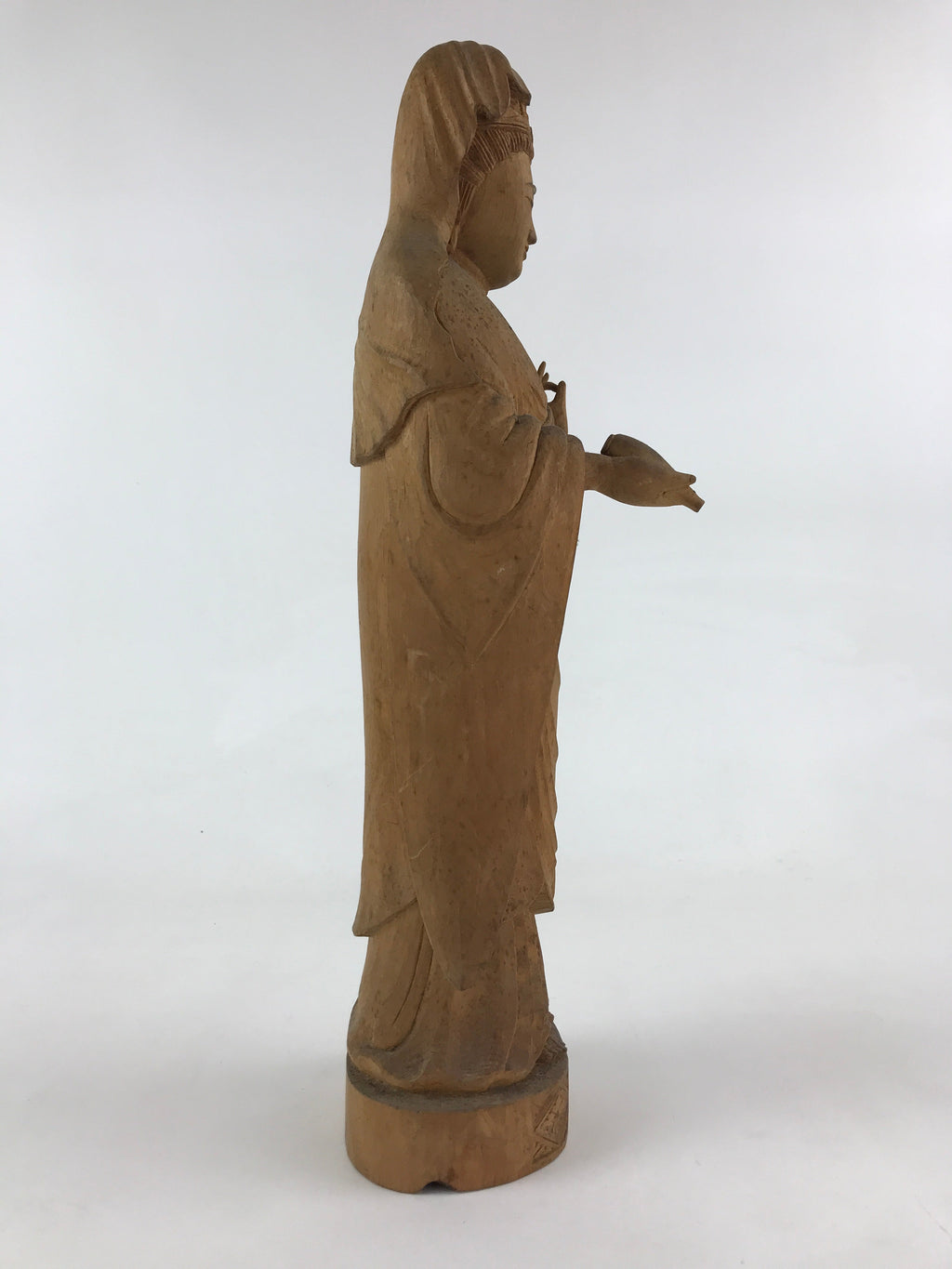 Japanese Buddhist Wooden Carved Kannon Bosatsu Statue Vtg Flask Right Hand BD915