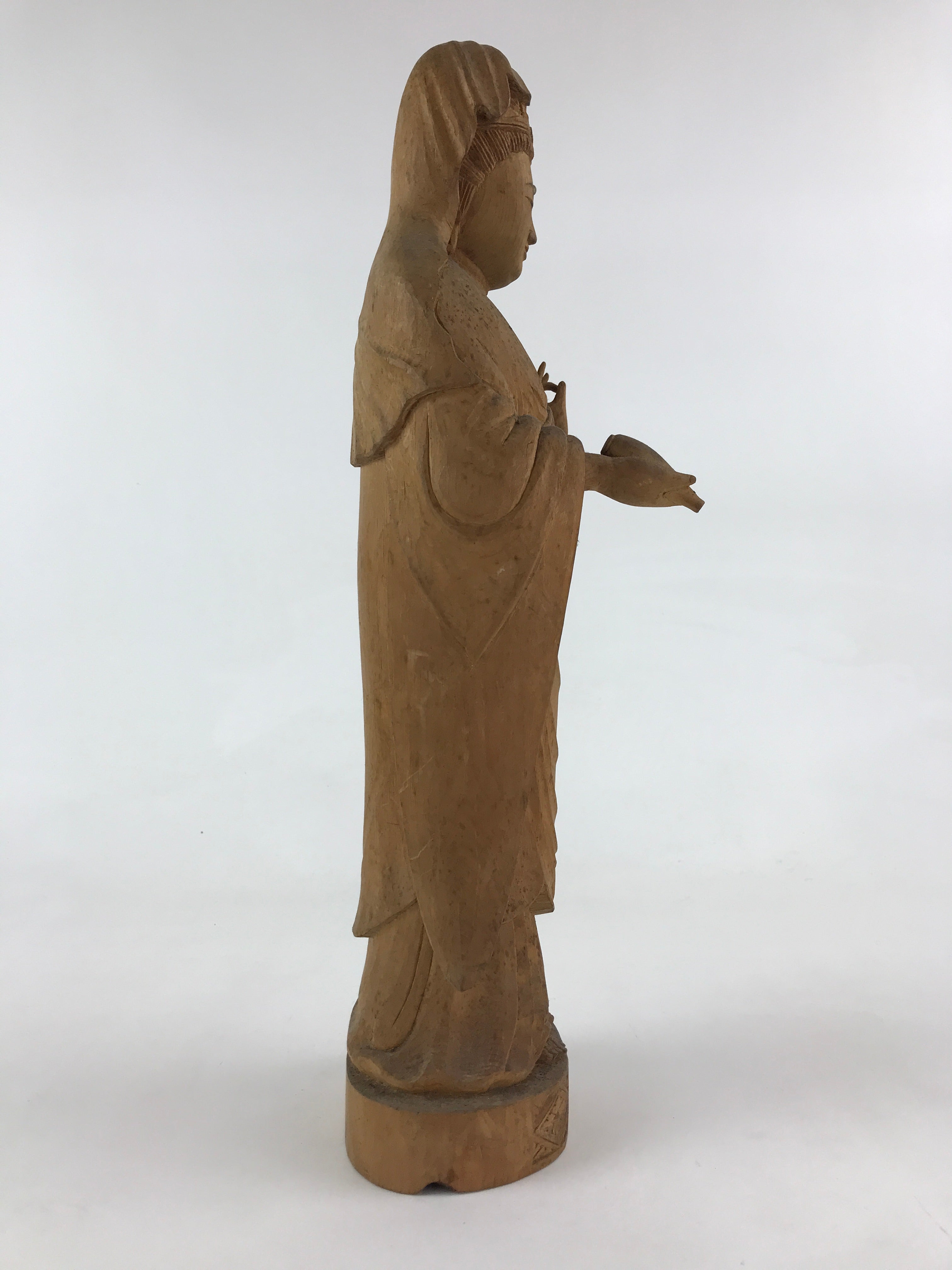 Japanese Buddhist Wooden Carved Kannon Bosatsu Statue Vtg Flask Right Hand BD915