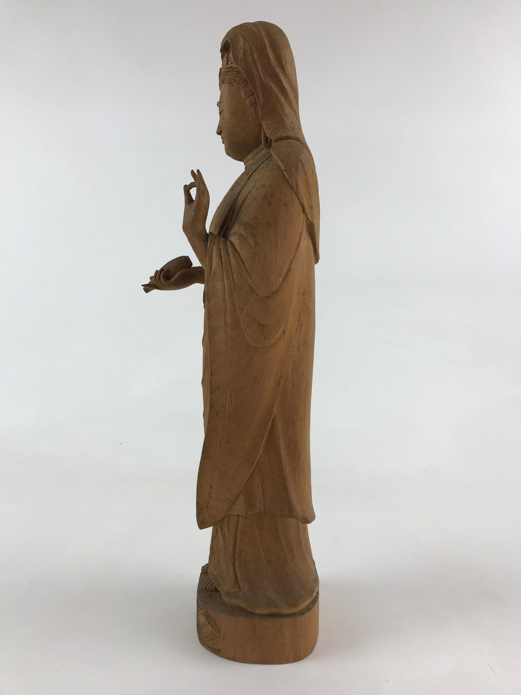 Japanese Buddhist Wooden Carved Kannon Bosatsu Statue Vtg Flask Right Hand BD915