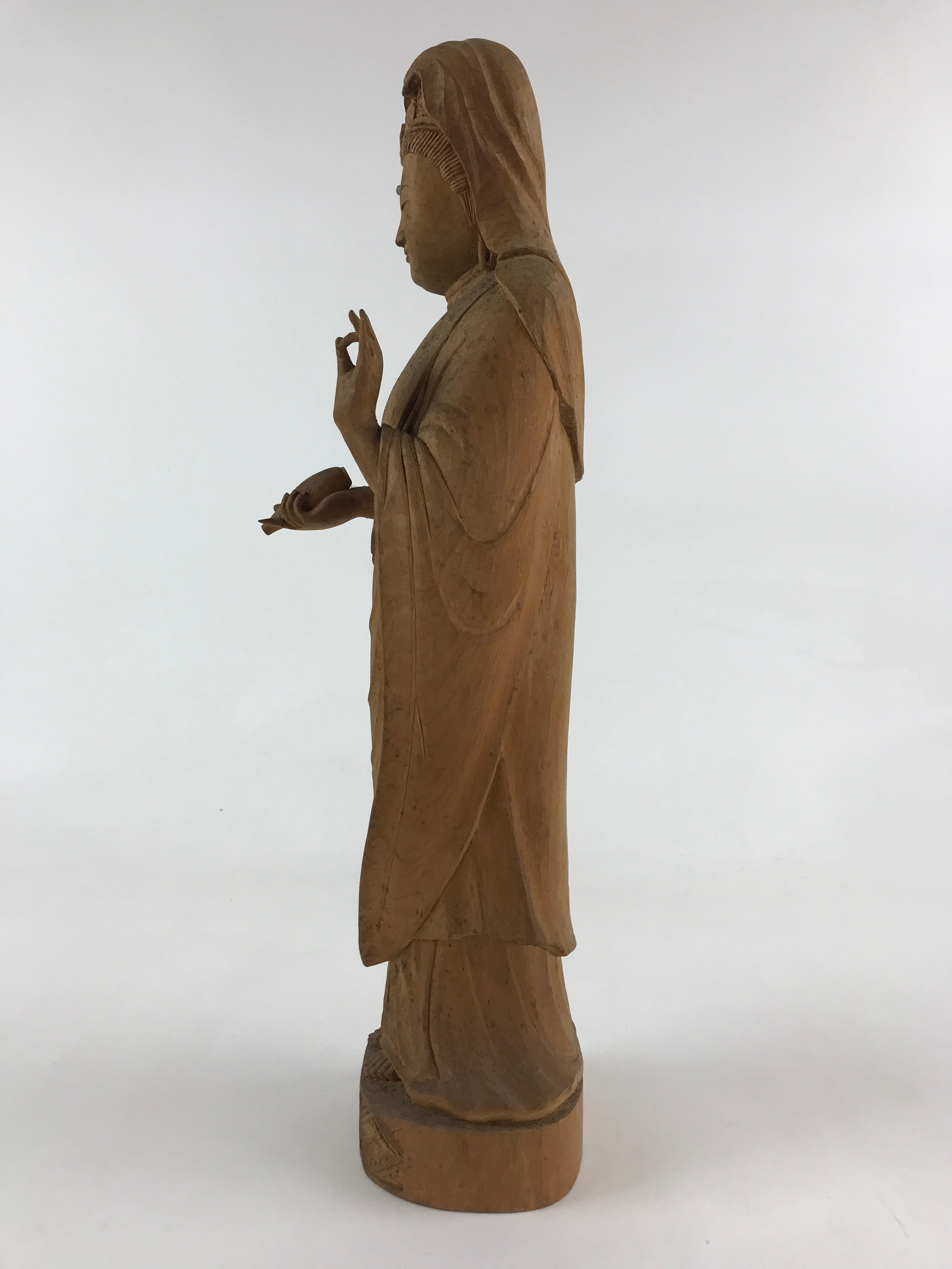 Japanese Buddhist Wooden Carved Kannon Bosatsu Statue Vtg Flask Right Hand BD915