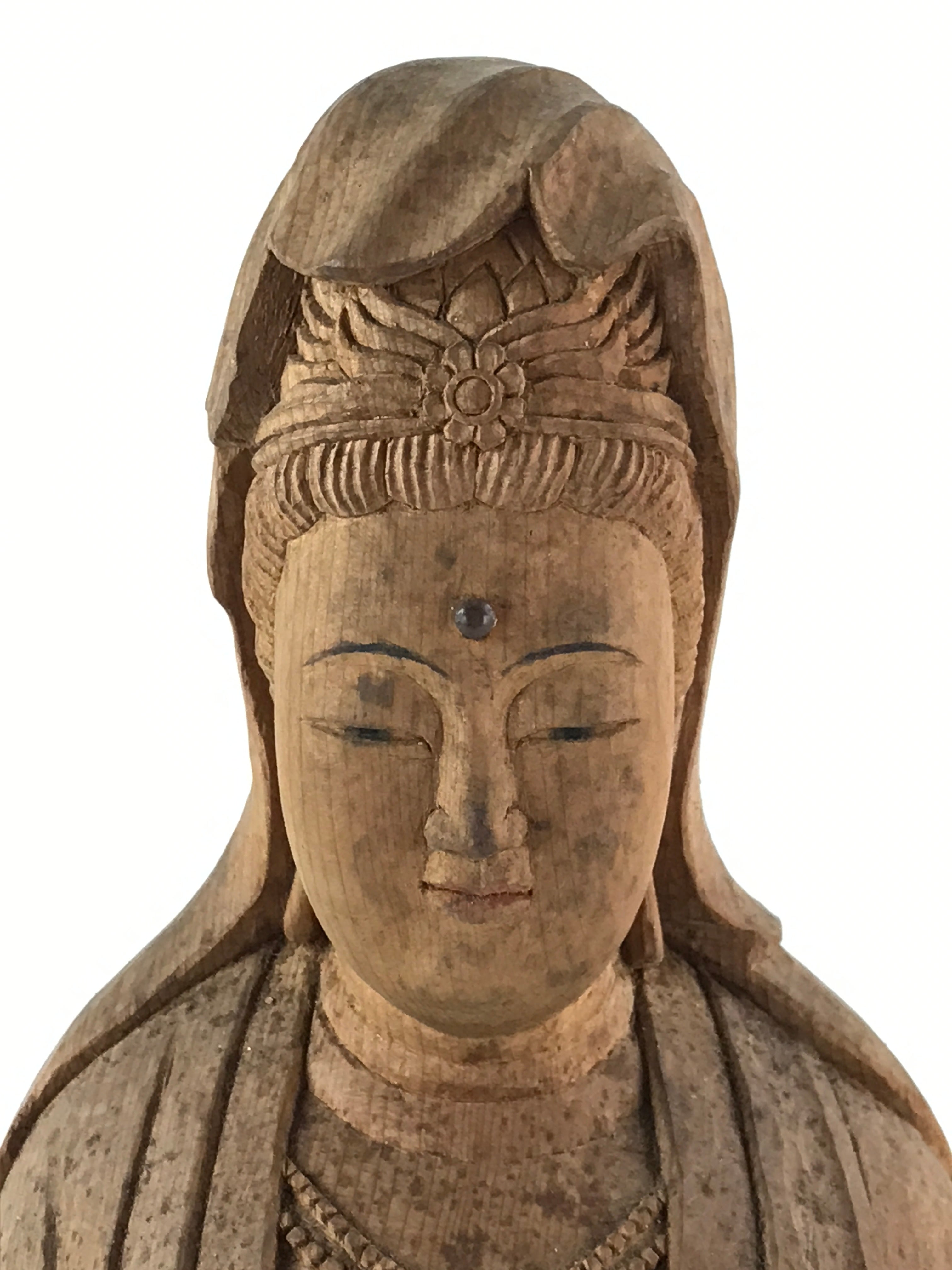 Japanese Buddhist Wooden Carved Kannon Bosatsu Statue Vtg Flask Right Hand BD915