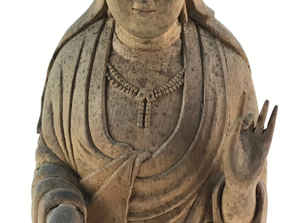 Japanese Buddhist Wooden Carved Kannon Bosatsu Statue Vtg Flask Right Hand BD915