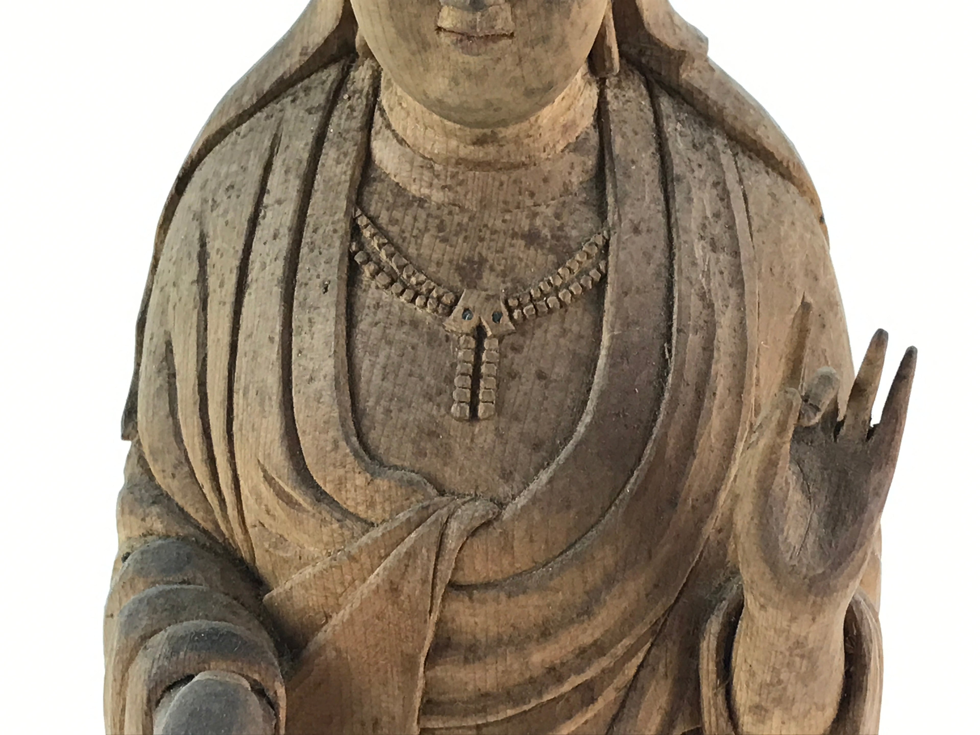Japanese Buddhist Wooden Carved Kannon Bosatsu Statue Vtg Flask Right Hand BD915