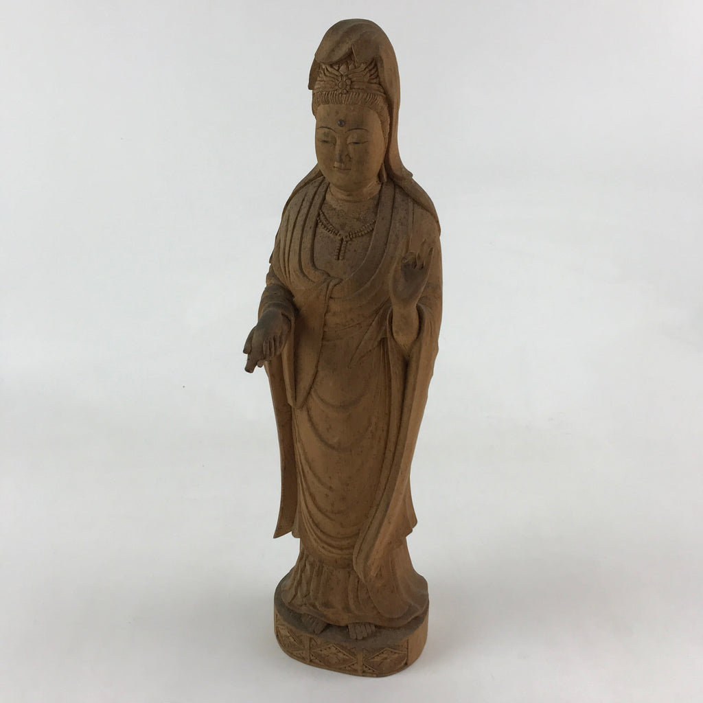 Japanese Buddhist Wooden Carved Kannon Bosatsu Statue Vtg Flask Right Hand BD915