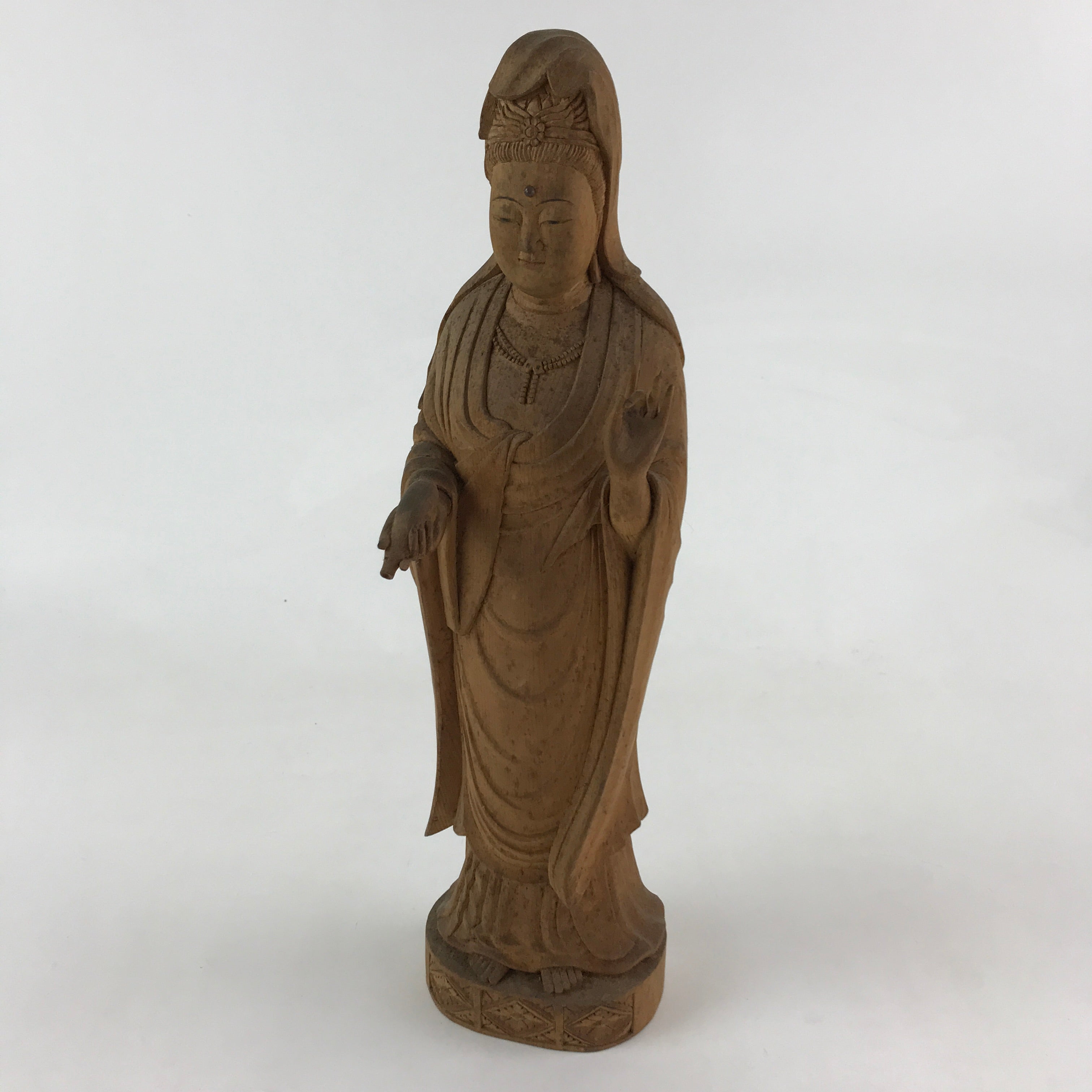 Japanese Buddhist Wooden Carved Kannon Bosatsu Statue Vtg Flask Right Hand BD915