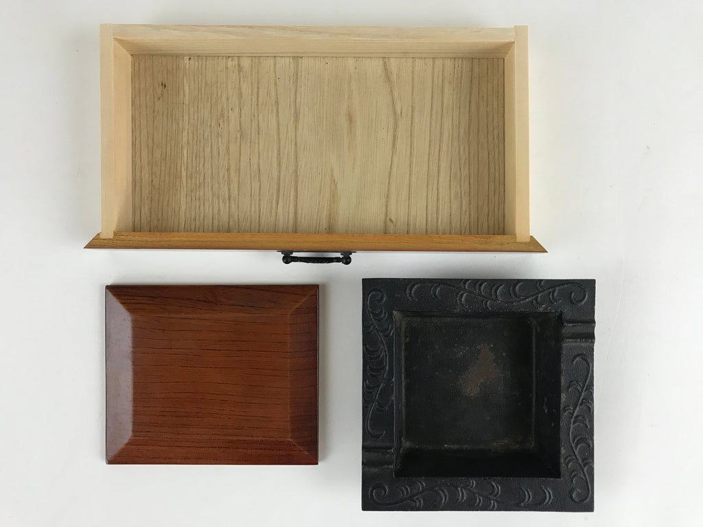 Japanese Buddhist Wooden Incense Storage Box Burner Vtg Koro Iron Ashtray T348