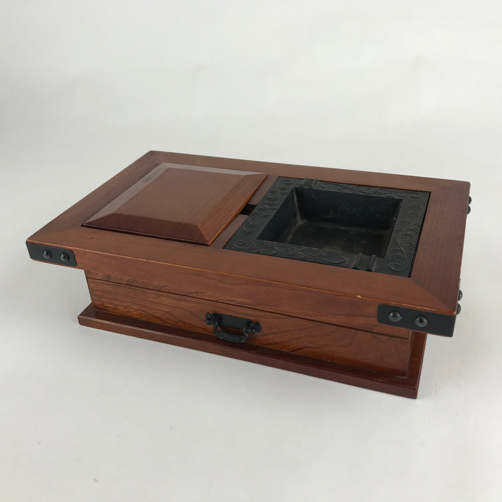 Japanese Buddhist Wooden Incense Storage Box Burner Vtg Koro Iron Ashtray T348