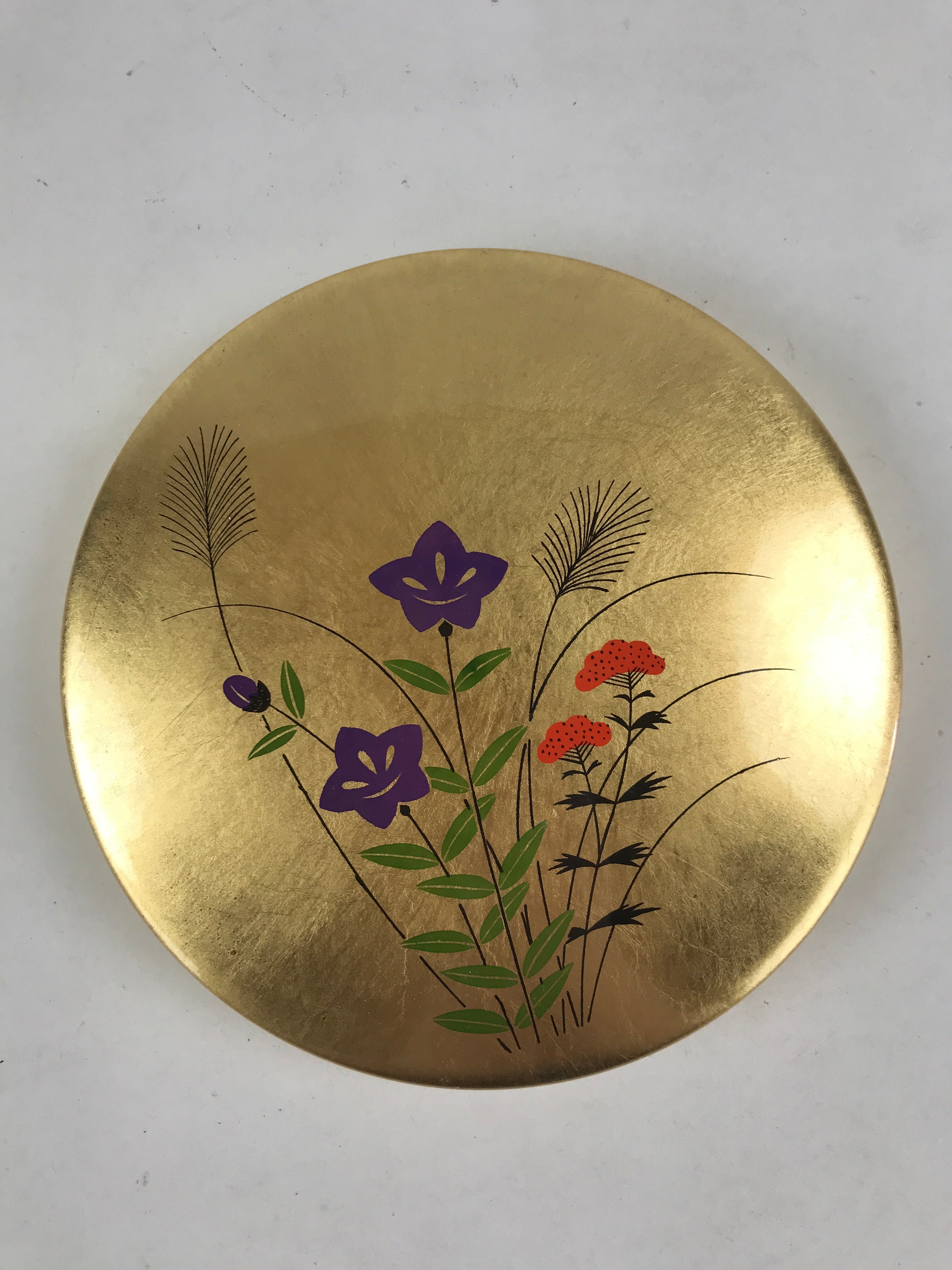 Japanese Calligraphy Lid Box Ink Stone Vtg Suzuribako Gold Autumn Plants JK571