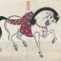 Japanese Calligraphy Painting Horse Vtg Good Fortune Paper Ema Burgundy FL370