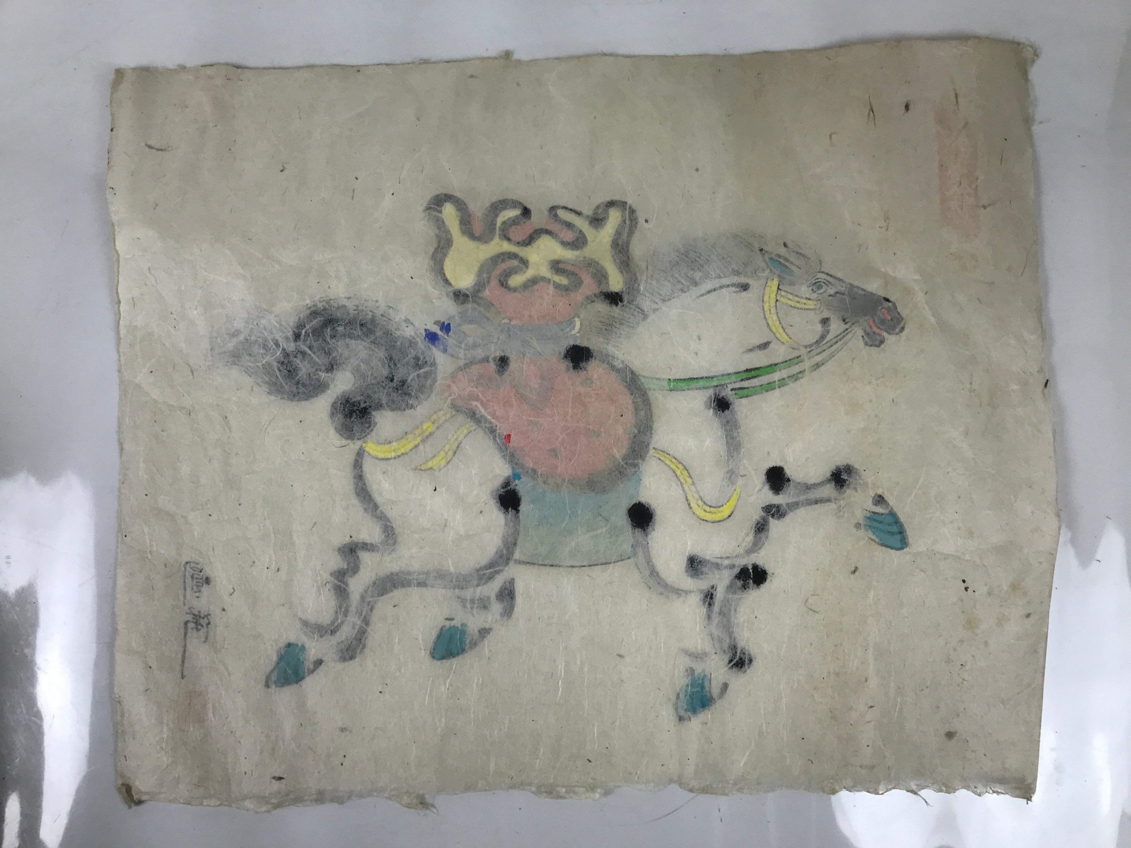 Japanese Calligraphy Painting Horse Vtg Wish Fulfillment Paper Ema FL368