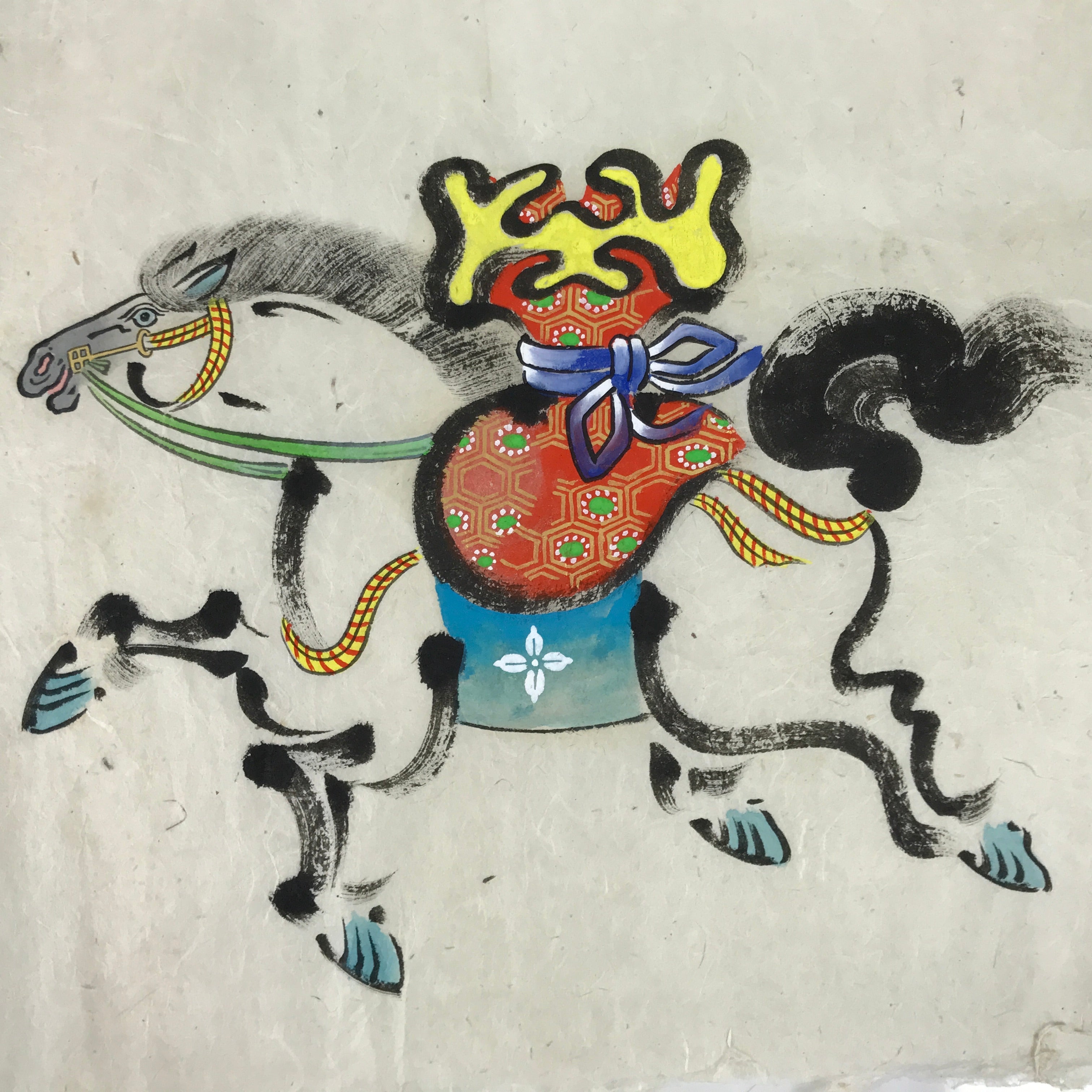 Japanese Calligraphy Painting Horse Vtg Wish Fulfillment Paper Ema FL368