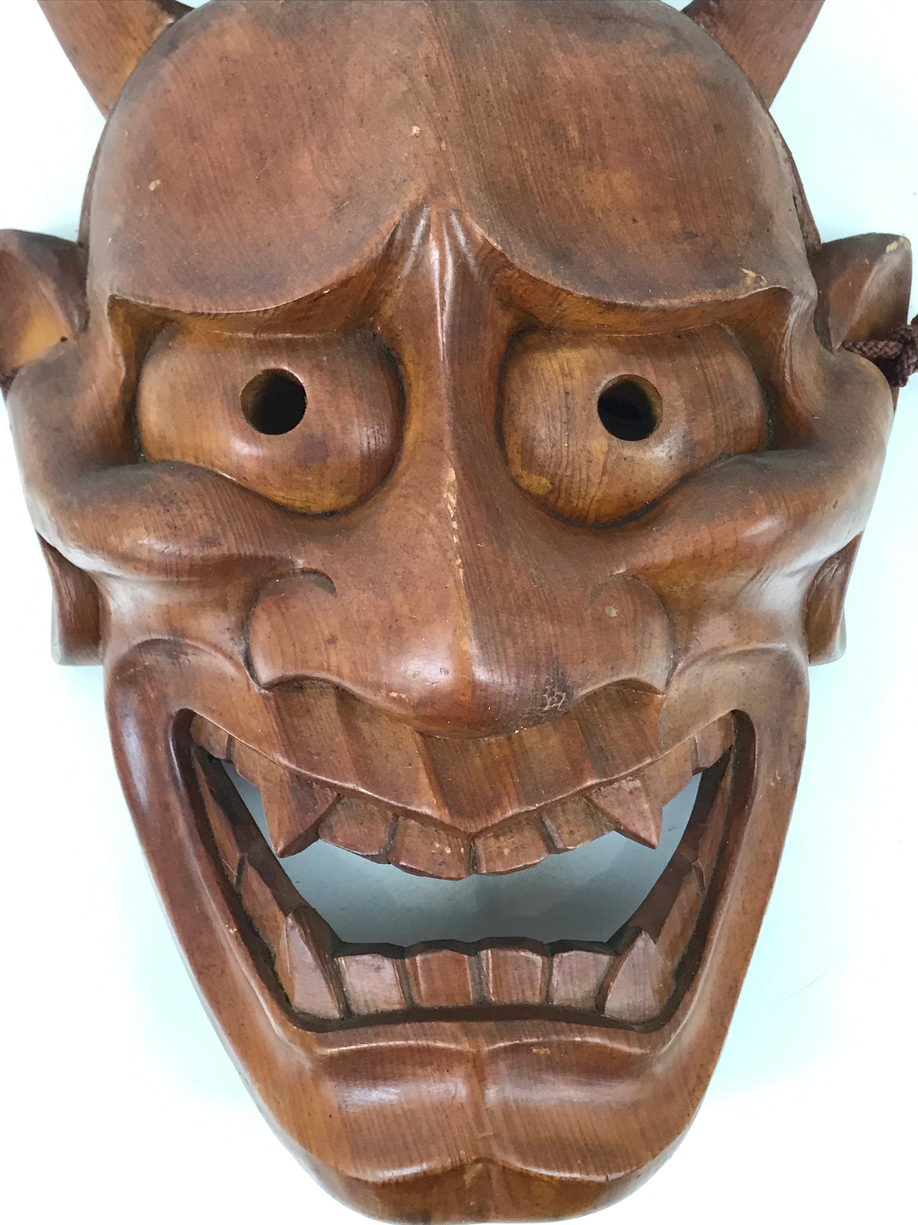 Japanese Carved Brushed Lacquer Wooden Noh Mask Hannya Vtg Angry Demon OM65