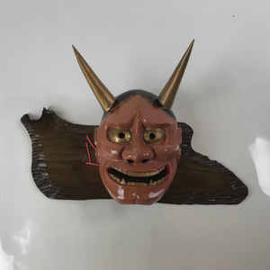 Japanese Carved Lacquered Wood Noh Mask Hannya Vtg Angry Demon Wall Hanging OM51
