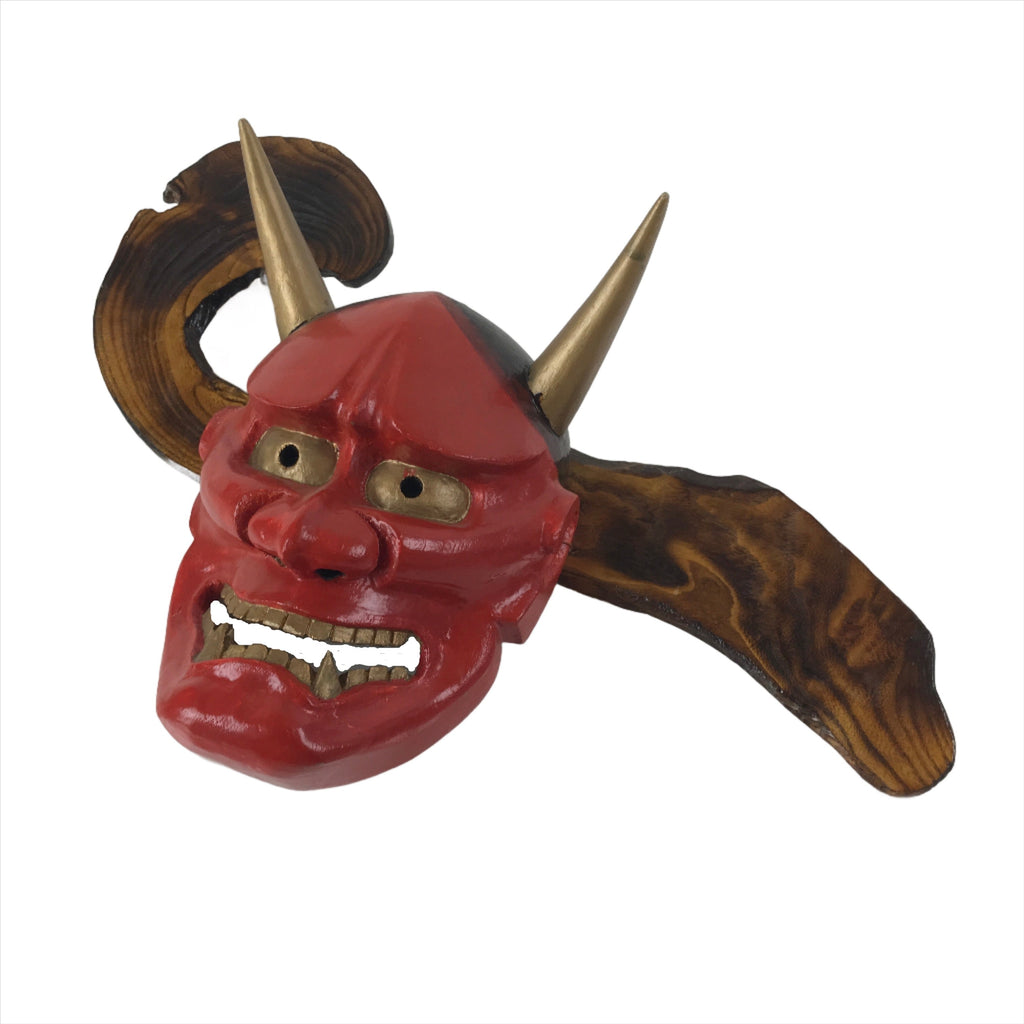 Japanese Carved Lacquered Wood Noh Mask Hannya Vtg Angry Demon Wall Hanging OM52