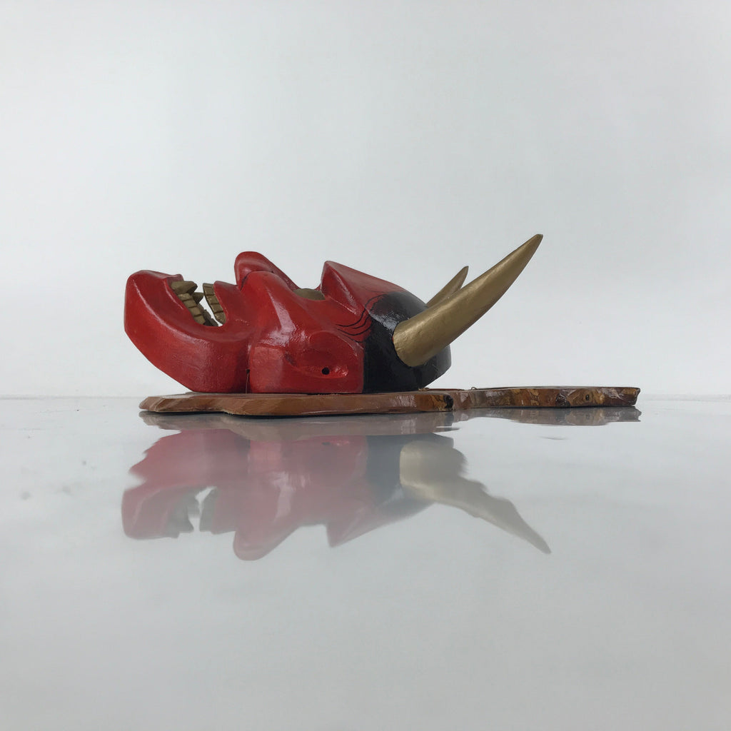Japanese Carved Lacquered Wood Noh Mask Hannya Vtg Angry Demon Wall Hanging OM53