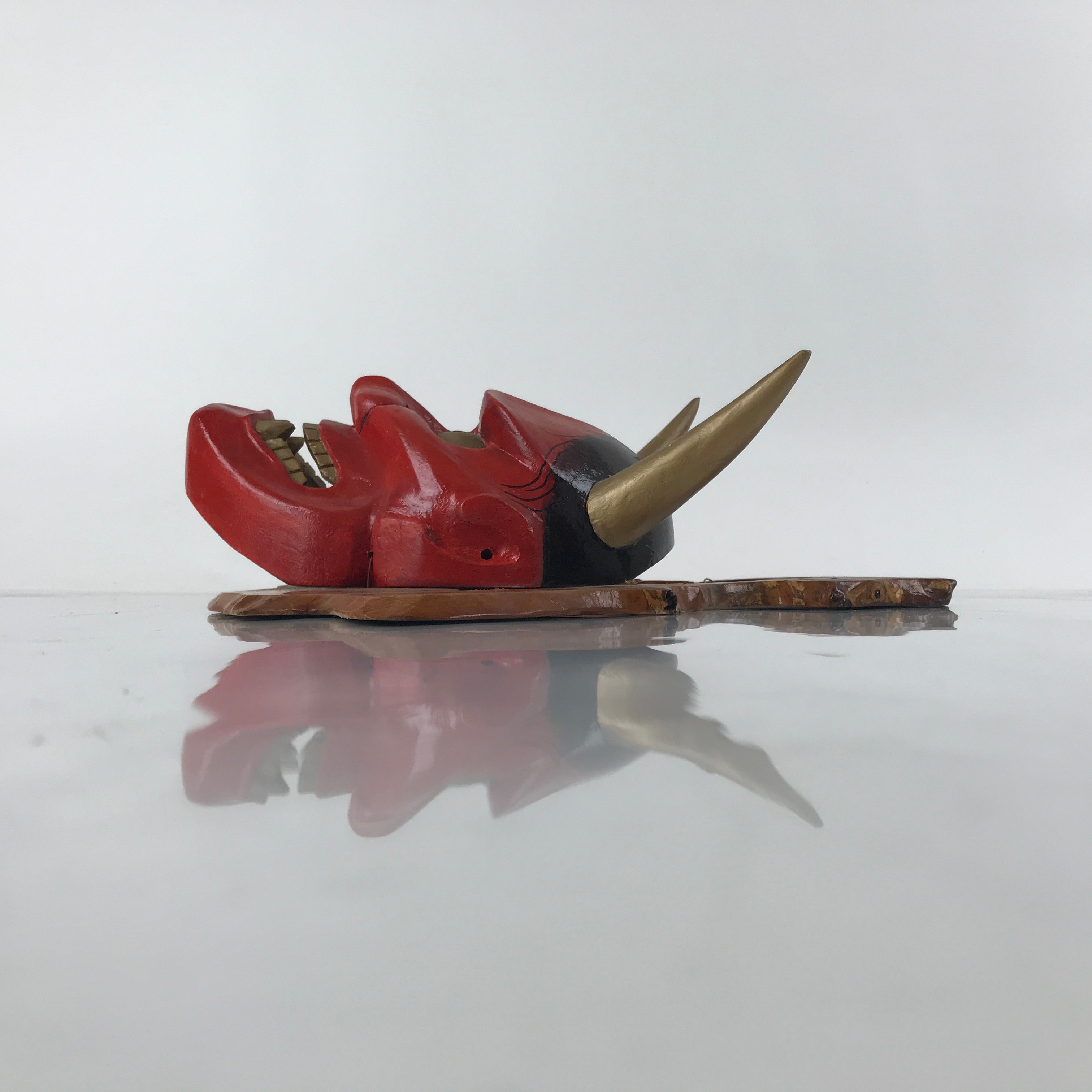 Japanese Carved Lacquered Wood Noh Mask Hannya Vtg Angry Demon Wall Hanging OM53