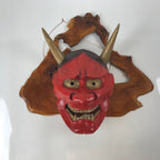 Japanese Carved Lacquered Wood Noh Mask Hannya Vtg Angry Demon Wall Hanging OM53
