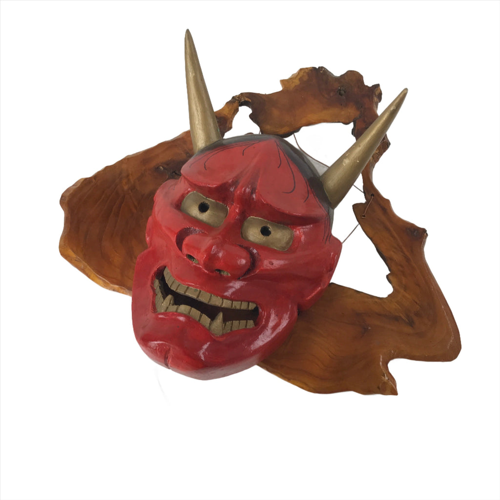 Japanese Carved Lacquered Wood Noh Mask Hannya Vtg Angry Demon Wall Hanging OM53