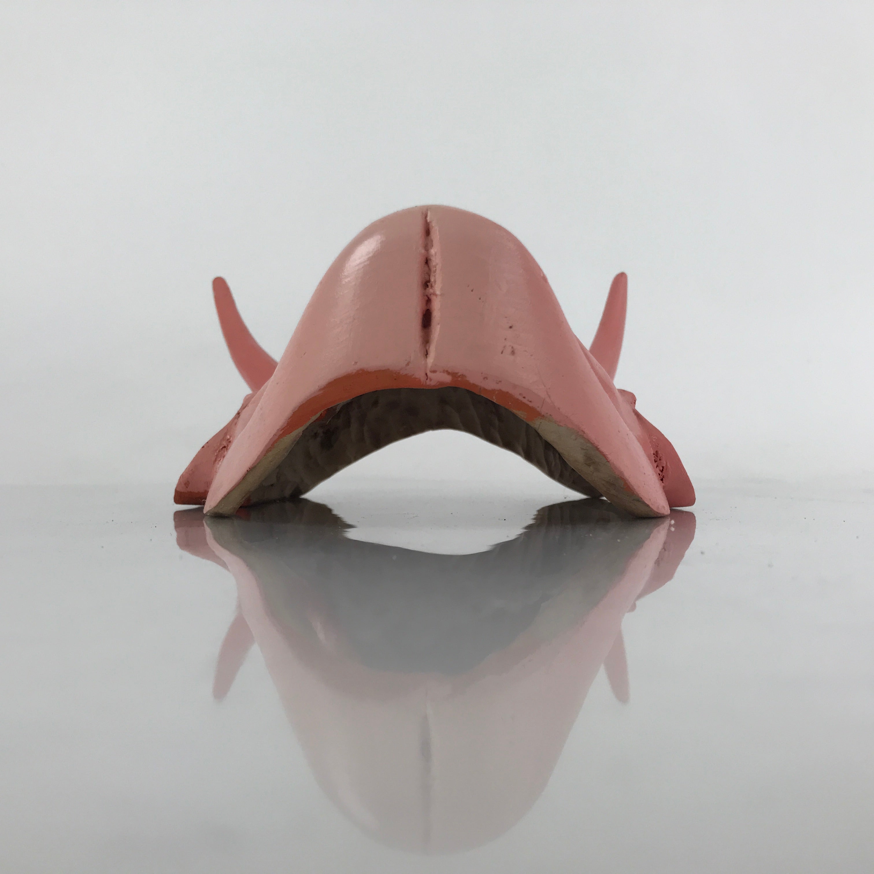 Japanese Carved Painted Wooden Noh Mask Hannya Vtg Angry Demon Pink OM50