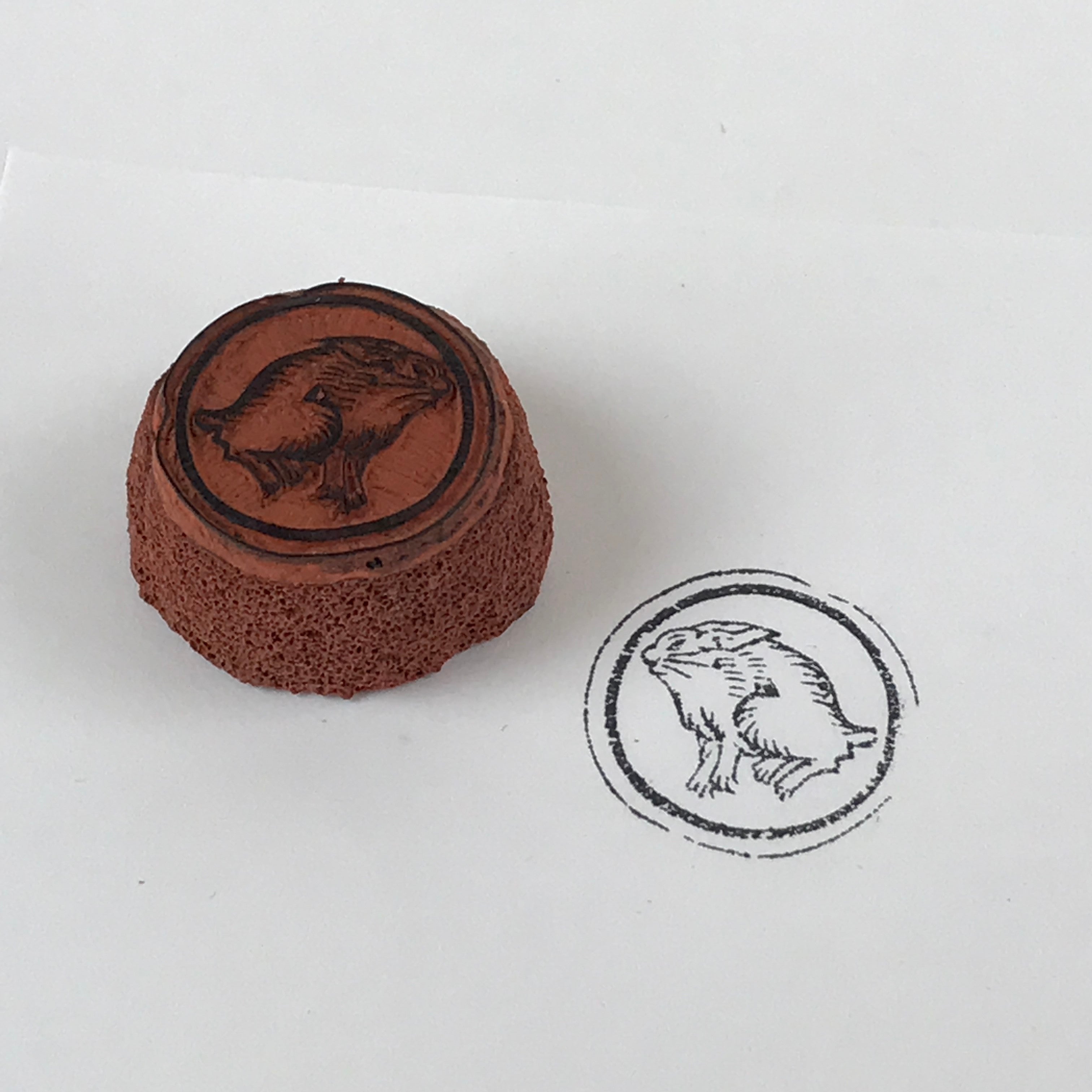 Japanese Carved Rubber Stamp Hare Rabbit Vtg Sponge Base Stationary HS185