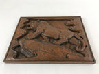 Japanese Carved Wood Hanging Great Tiger Picture Vtg Zodiac Animal Lion FR19