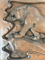 Japanese Carved Wood Hanging Great Tiger Picture Vtg Zodiac Animal Lion FR19