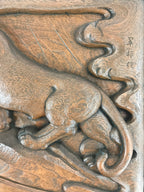 Japanese Carved Wood Hanging Great Tiger Picture Vtg Zodiac Animal Lion FR19