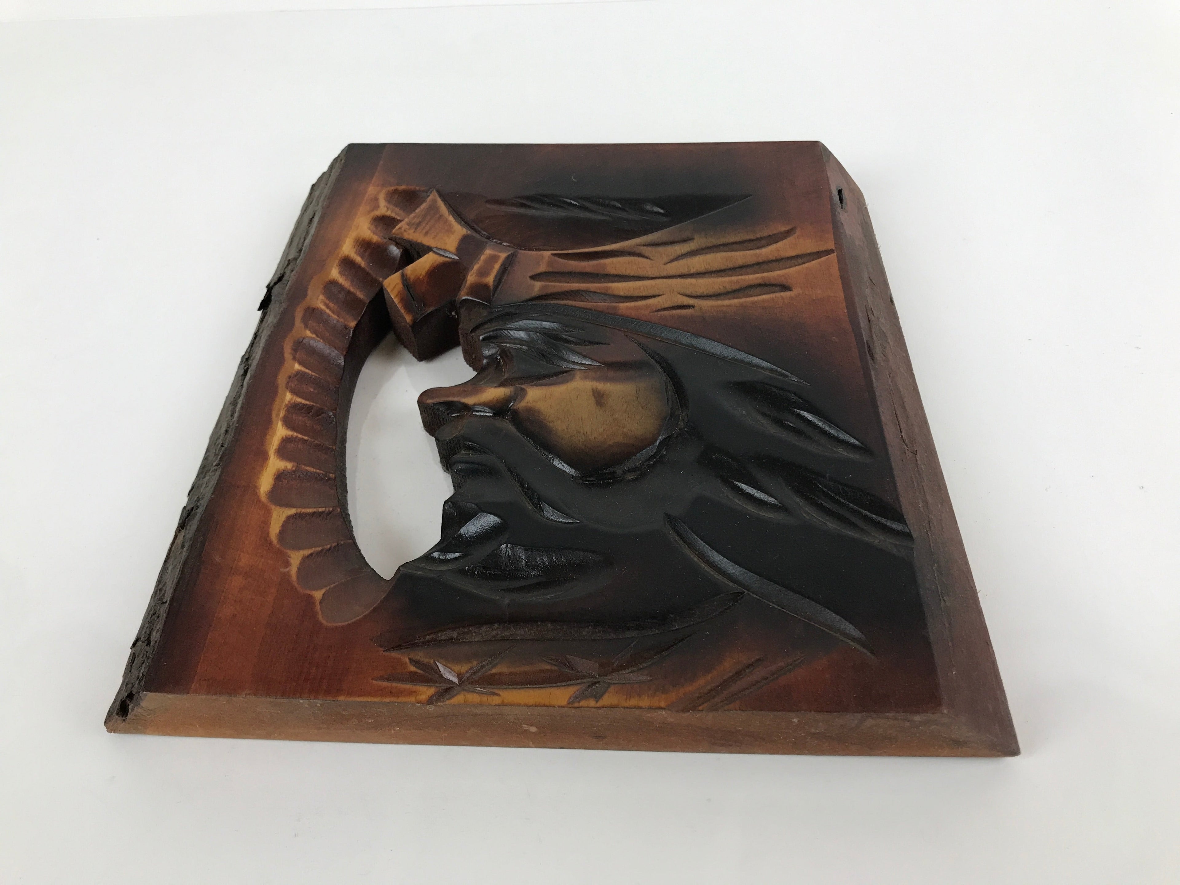Japanese Carved Wooden Ainu Man Wall Hanging Vtg Nipopo Hokkaido Brown AB111