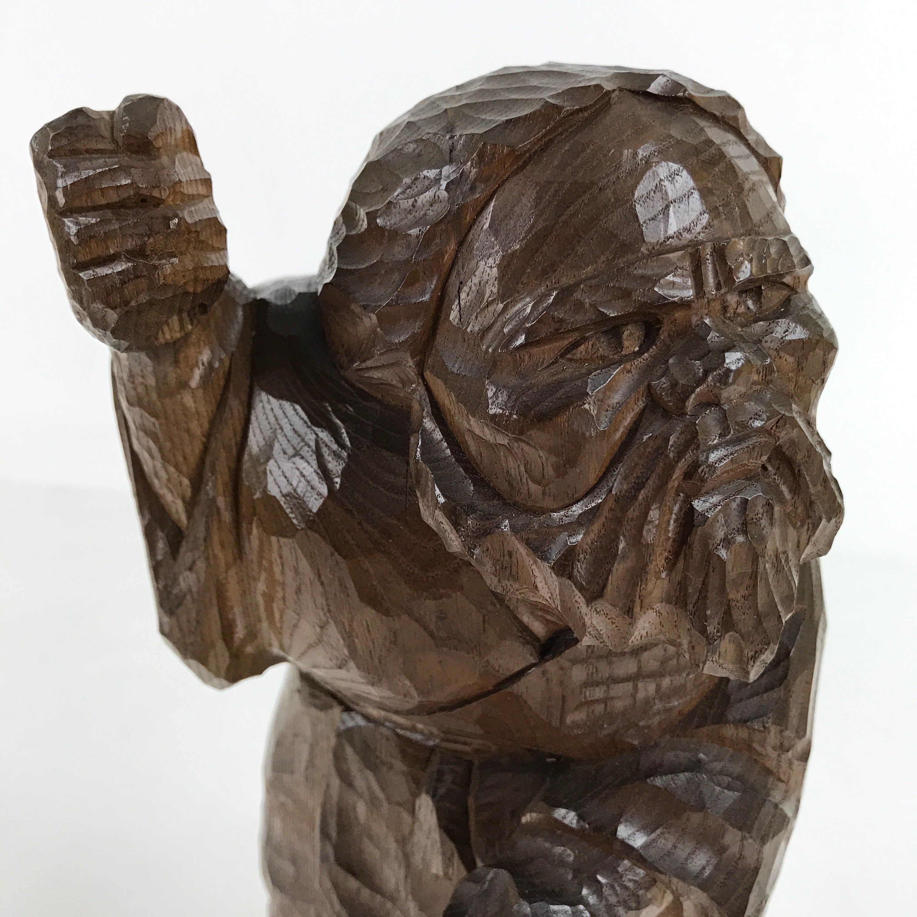 Japanese Carved Wooden Ainu Old Man Statue Vtg Okimono Hokkaido Brown AB114