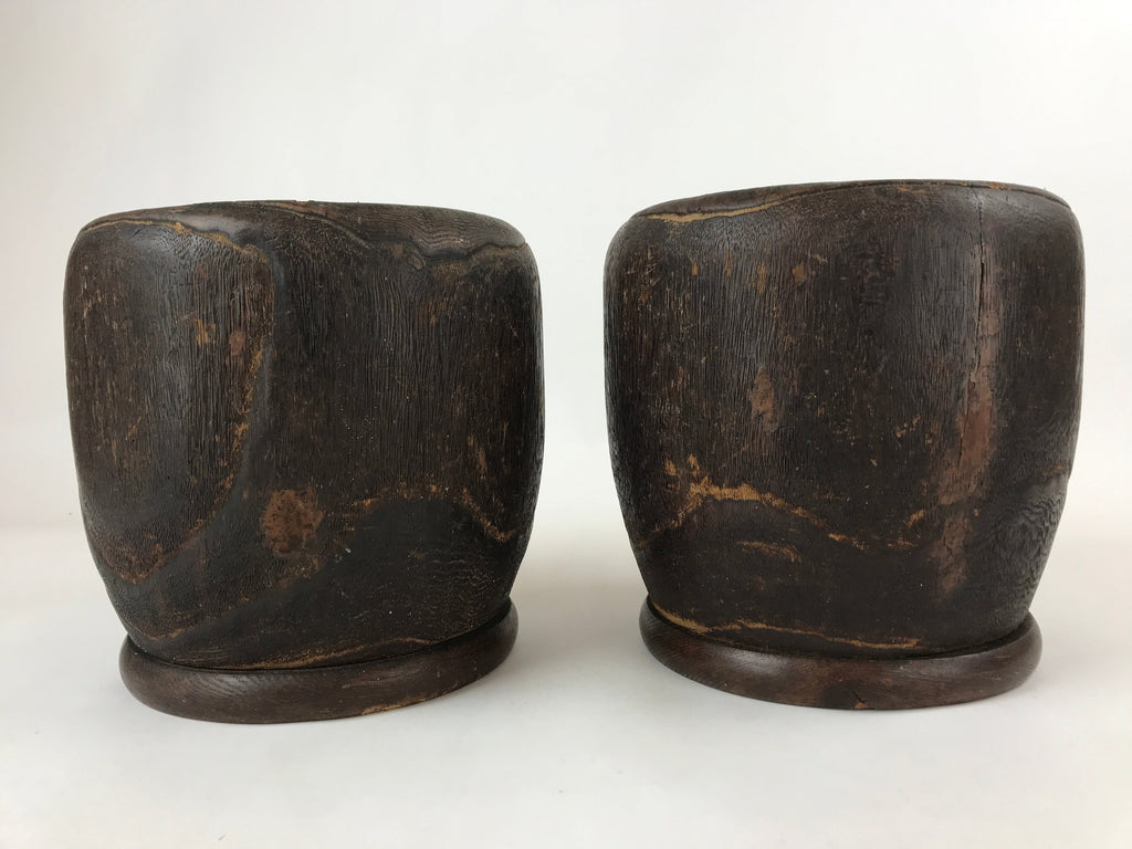 Japanese Carved Wooden Brazier Fire Pit Vtg Hibachi Copper Insert 2pc Set H46