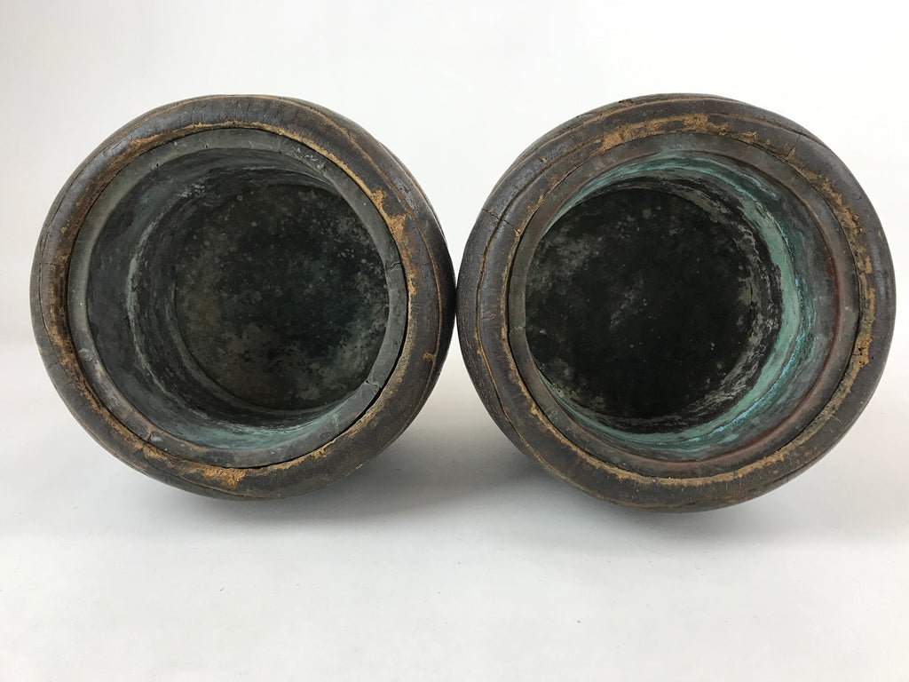 Japanese Carved Wooden Brazier Fire Pit Vtg Hibachi Copper Insert 2pc Set H46