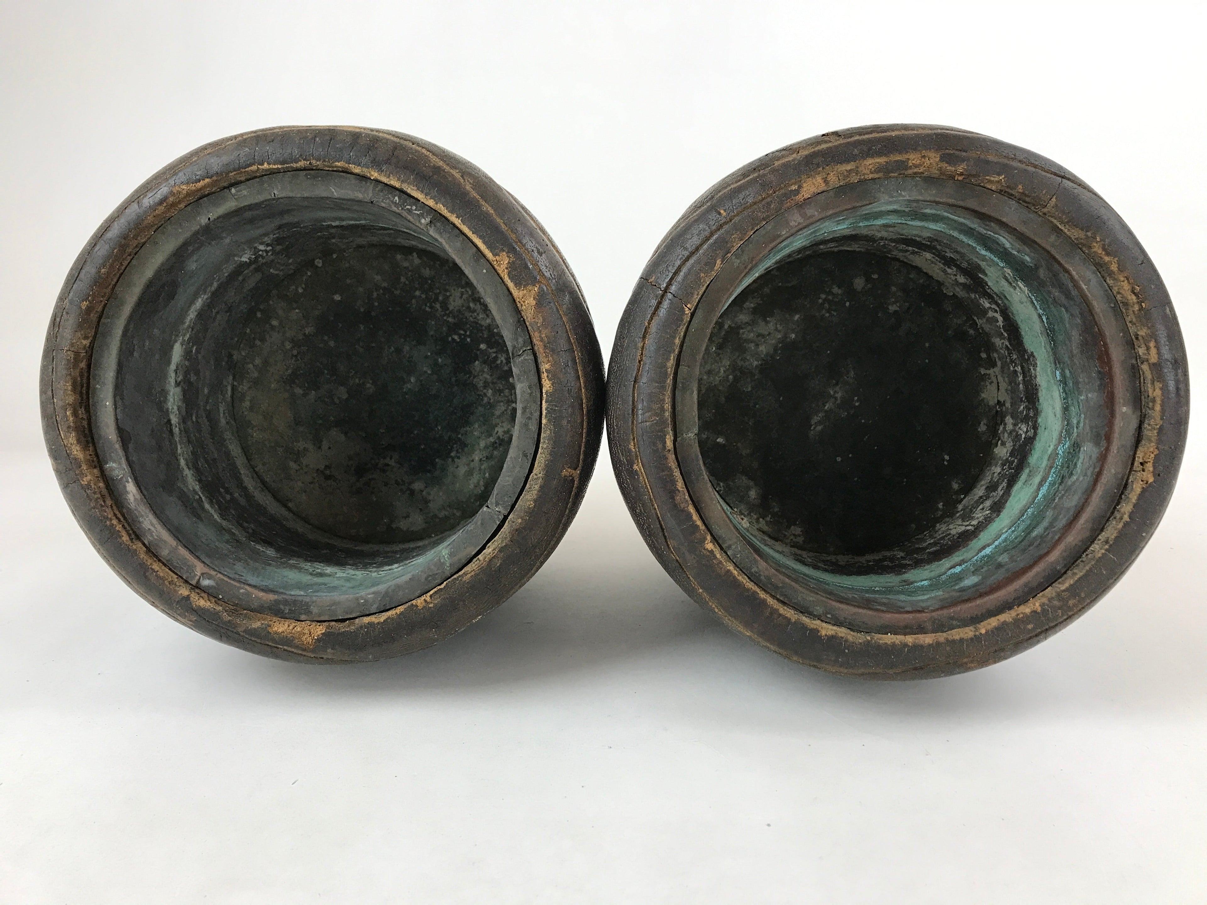 Japanese Carved Wooden Brazier Fire Pit Vtg Hibachi Copper Insert 2pc Set H46