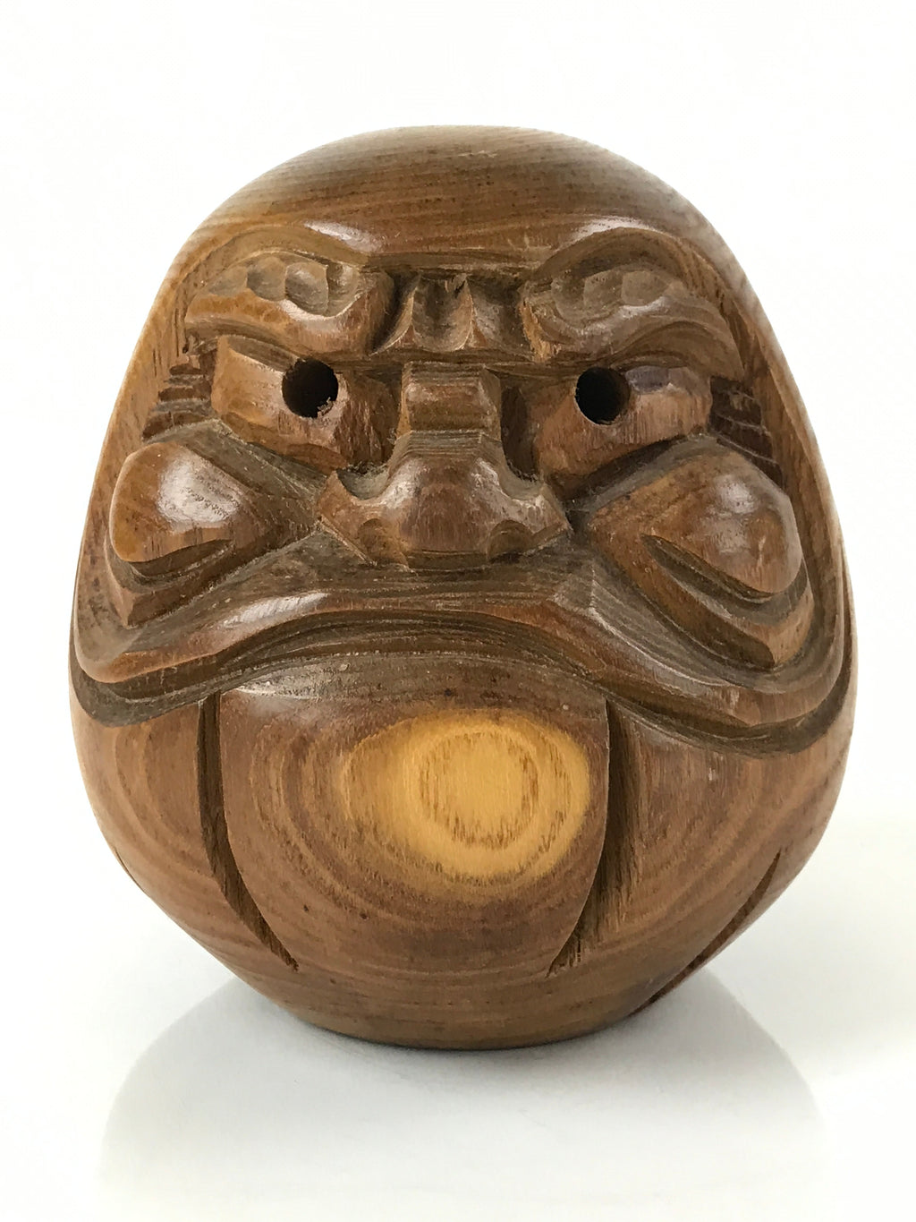 Japanese Carved Wooden Daruma Statue Vtg Lucky Charm Figure Brown BD976