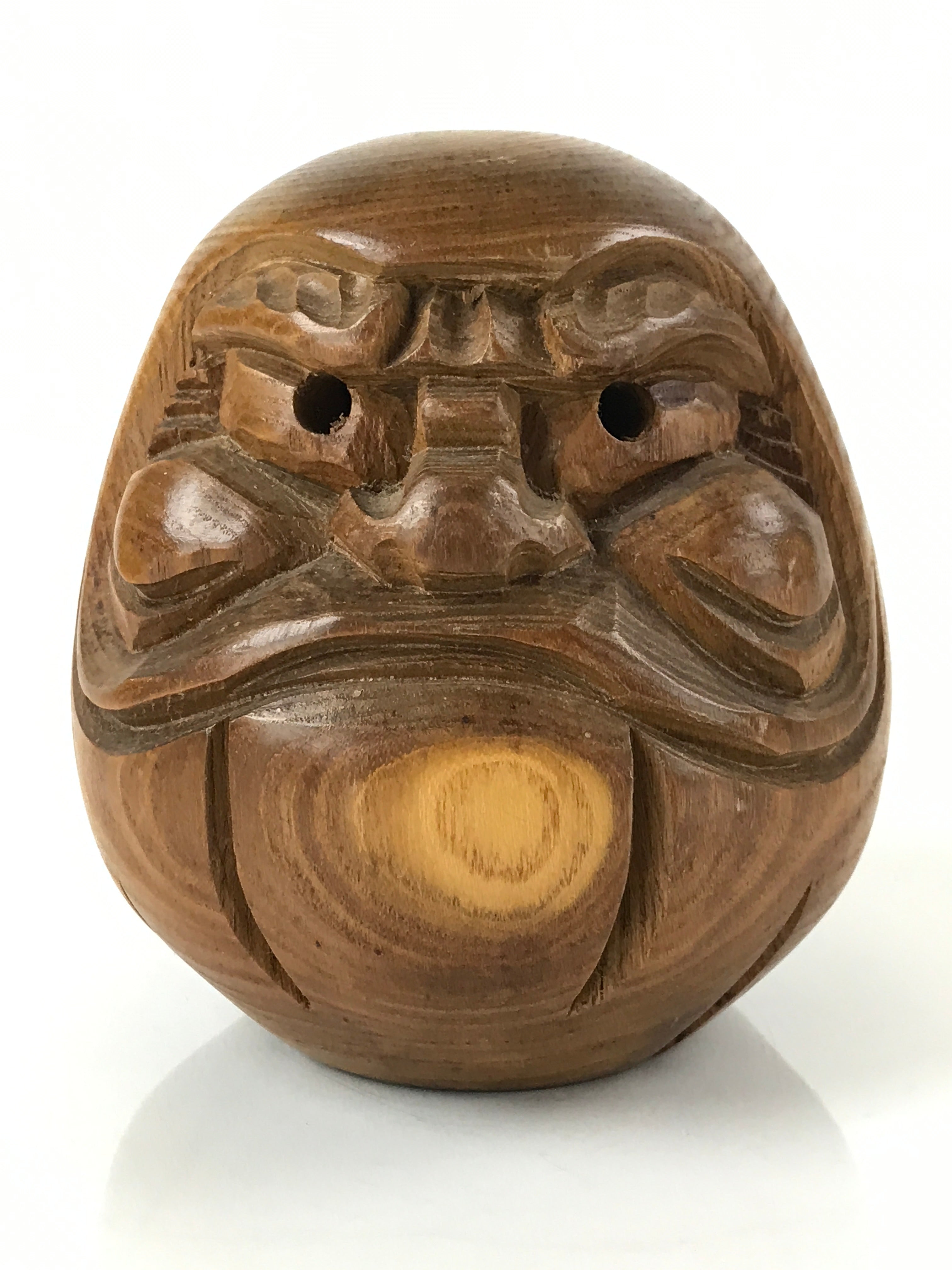 Japanese Carved Wooden Daruma Statue Vtg Lucky Charm Figure Brown BD976