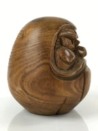 Japanese Carved Wooden Daruma Statue Vtg Lucky Charm Figure Brown BD976