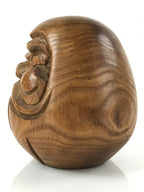 Japanese Carved Wooden Daruma Statue Vtg Lucky Charm Figure Brown BD976