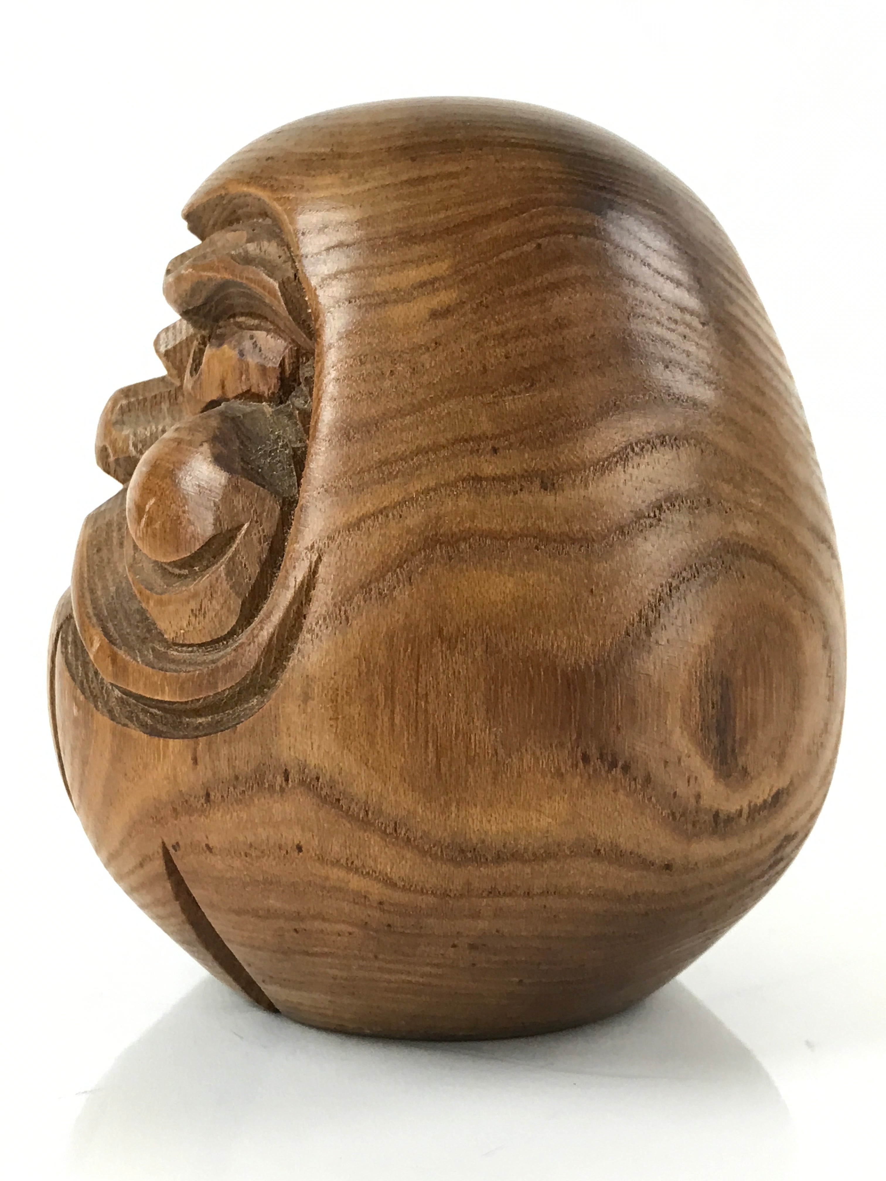Japanese Carved Wooden Daruma Statue Vtg Lucky Charm Figure Brown BD976