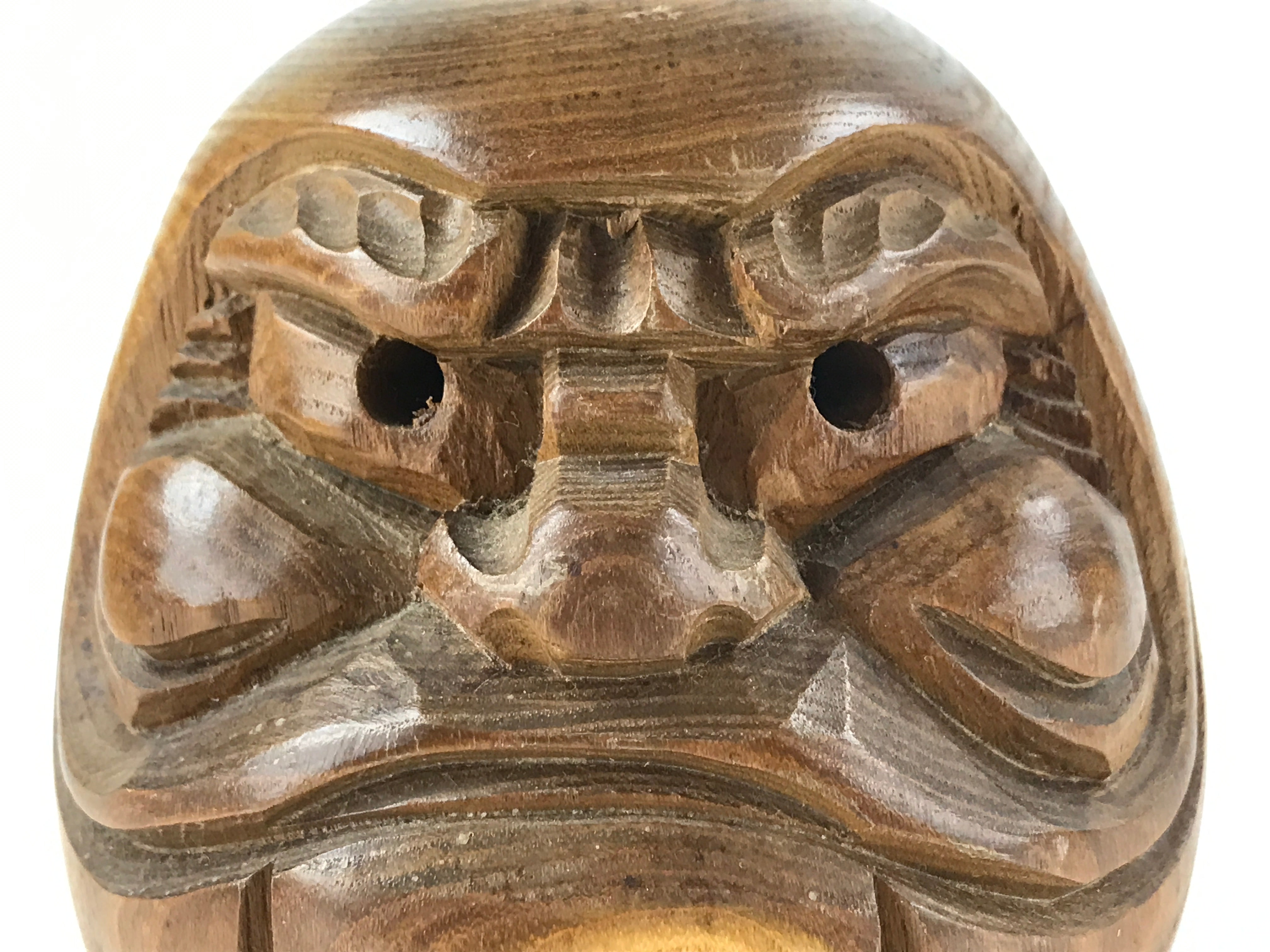 Japanese Carved Wooden Daruma Statue Vtg Lucky Charm Figure Brown BD976
