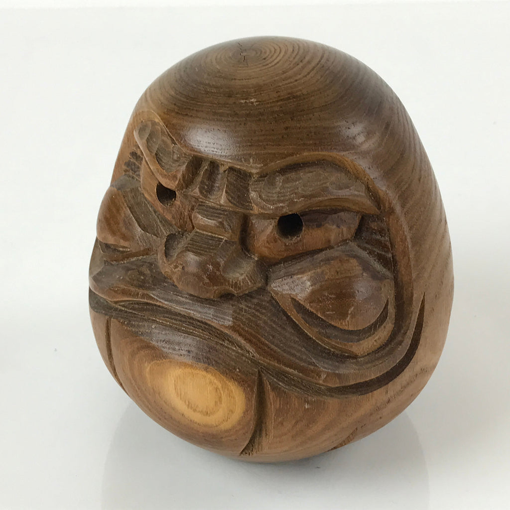 Japanese Carved Wooden Daruma Statue Vtg Lucky Charm Figure Brown BD976