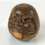 Japanese Carved Wooden Daruma Statue Vtg Lucky Charm Figure Brown BD976