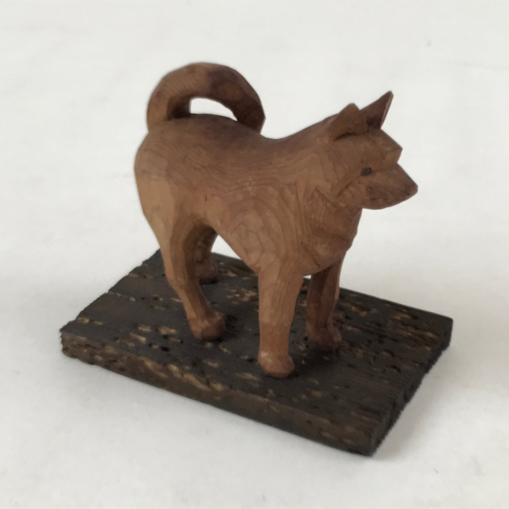 Japanese Carved Wooden Dog Inu Figurine Vtg Zodiac Traditional Craft Brown BD967