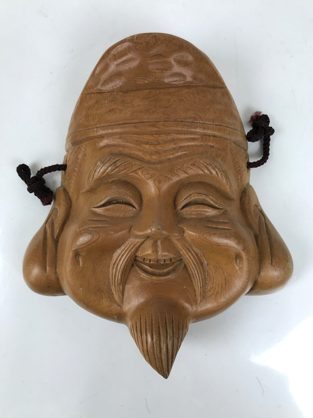 Japanese Carved Wooden Ebisu Mask Seven Lucky Gods Vtg Good Fortune Decor OM70