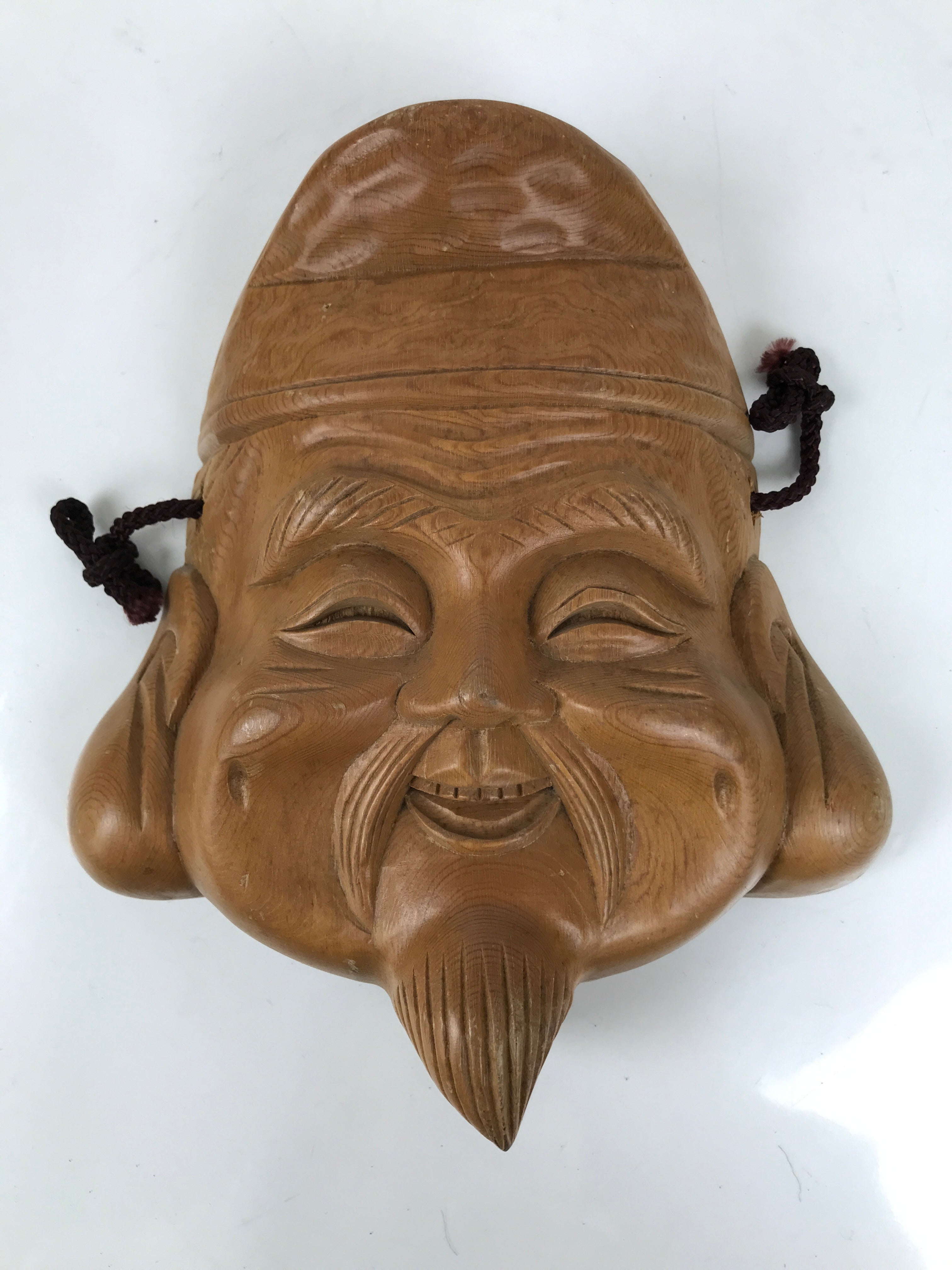 Japanese Carved Wooden Ebisu Mask Seven Lucky Gods Vtg Good Fortune Decor OM70