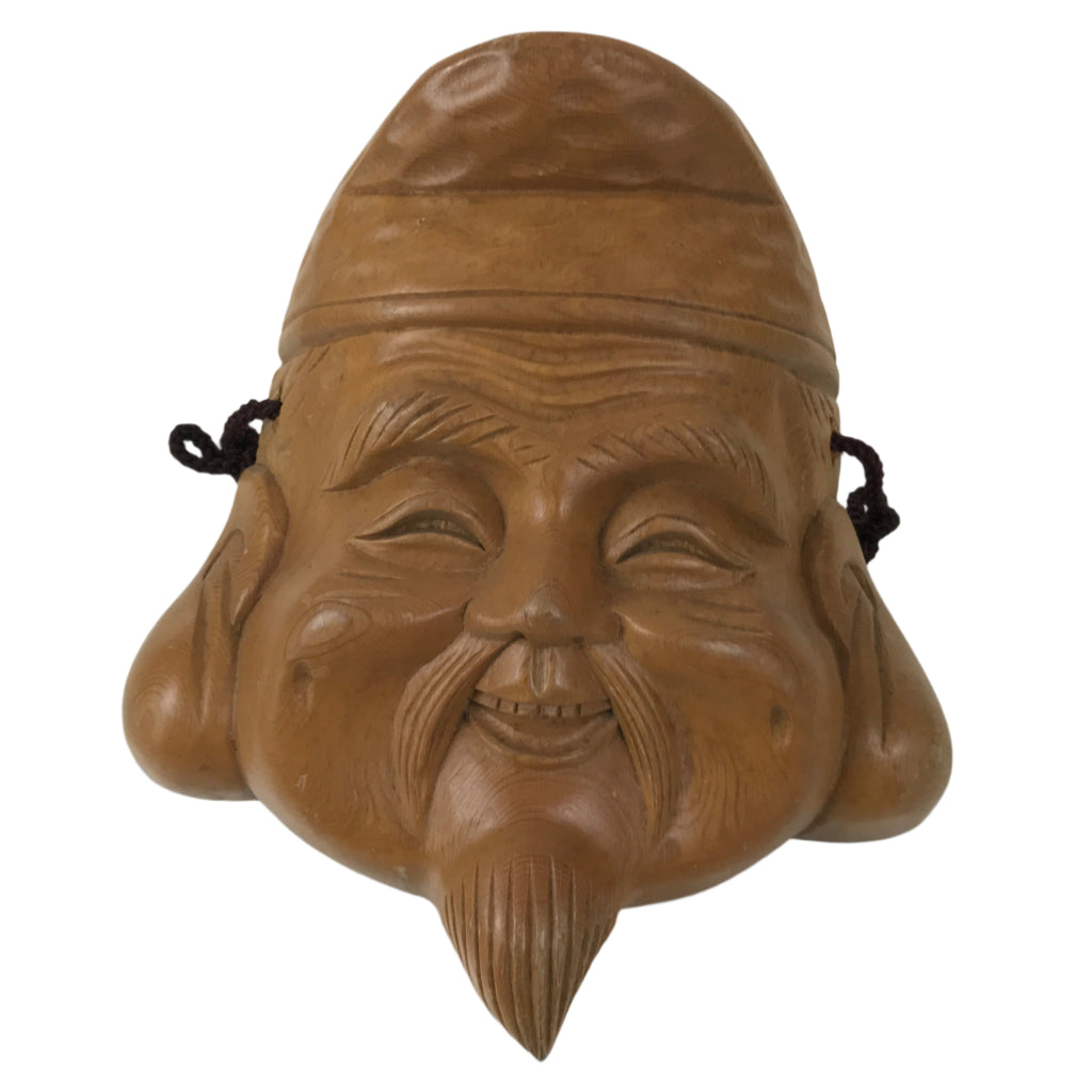 芳徳斎 能面伎AntiqueJapanese MaskGodof Fortune Japanese-Carved-Wooden-Ebisu-