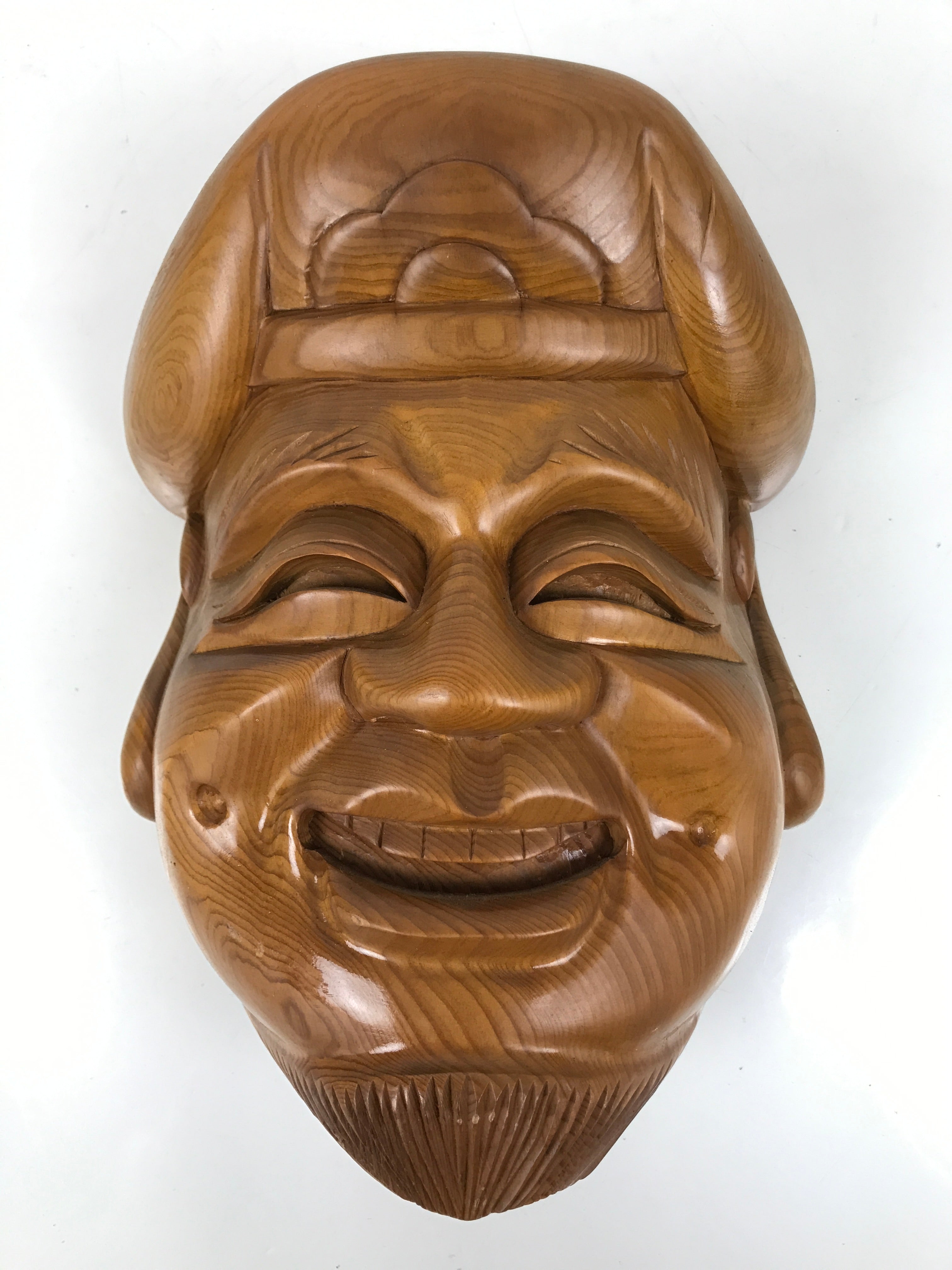 Japanese Carved Wooden Ebisu Mask Seven Lucky Gods Vtg Good Fortune Decor OM85