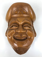 Japanese Carved Wooden Ebisu Mask Seven Lucky Gods Vtg Good Fortune Decor OM85