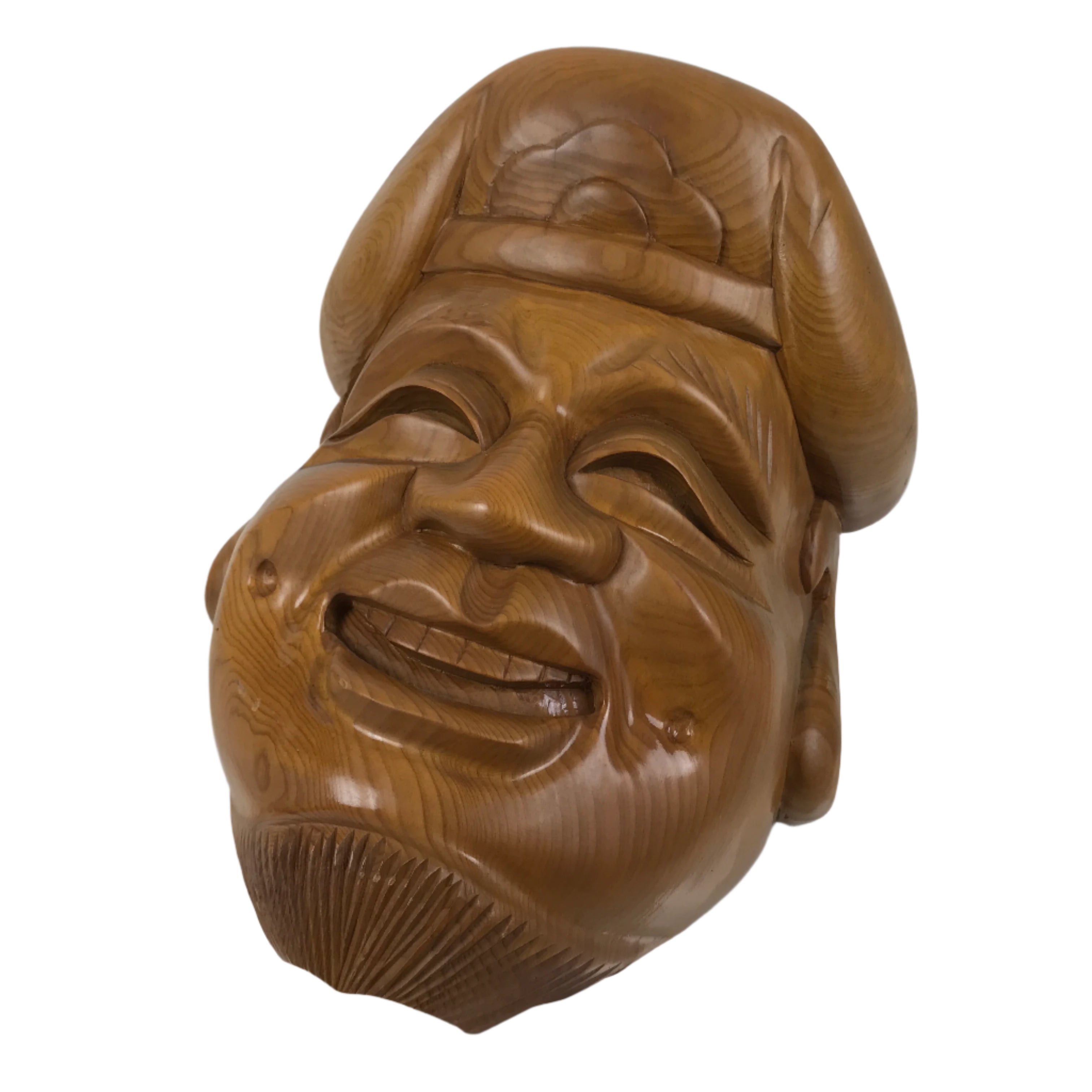 Japanese Carved Wooden Ebisu Mask Seven Lucky Gods Vtg Good Fortune Decor OM85